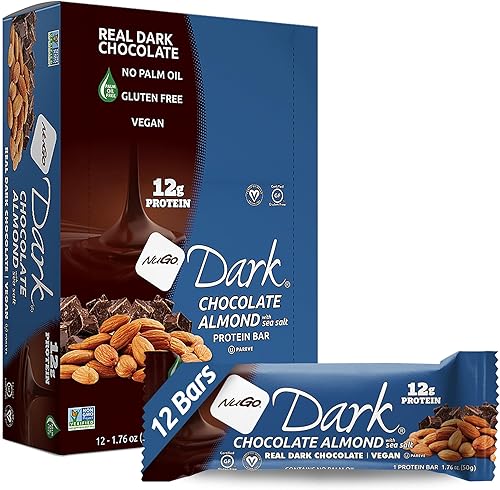 Vista 17 de NuGo Dark Variety - Pretzel con sal marina 12 barras y nuevo! Chocolate Almendra con sal marina 12 barras, barra de proteína de 0.44 onzas, vegano