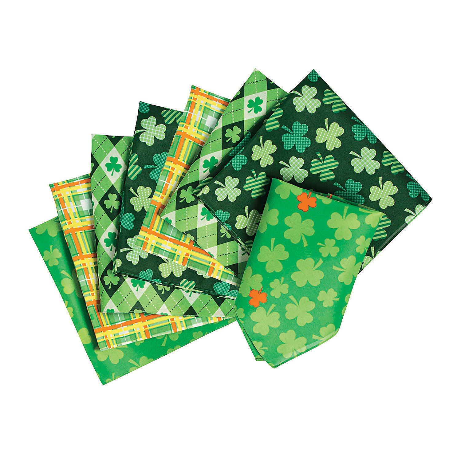 Fun Express St Patricks Day Bandanas - 12 Bandanas of Assorted Shamrock Designs