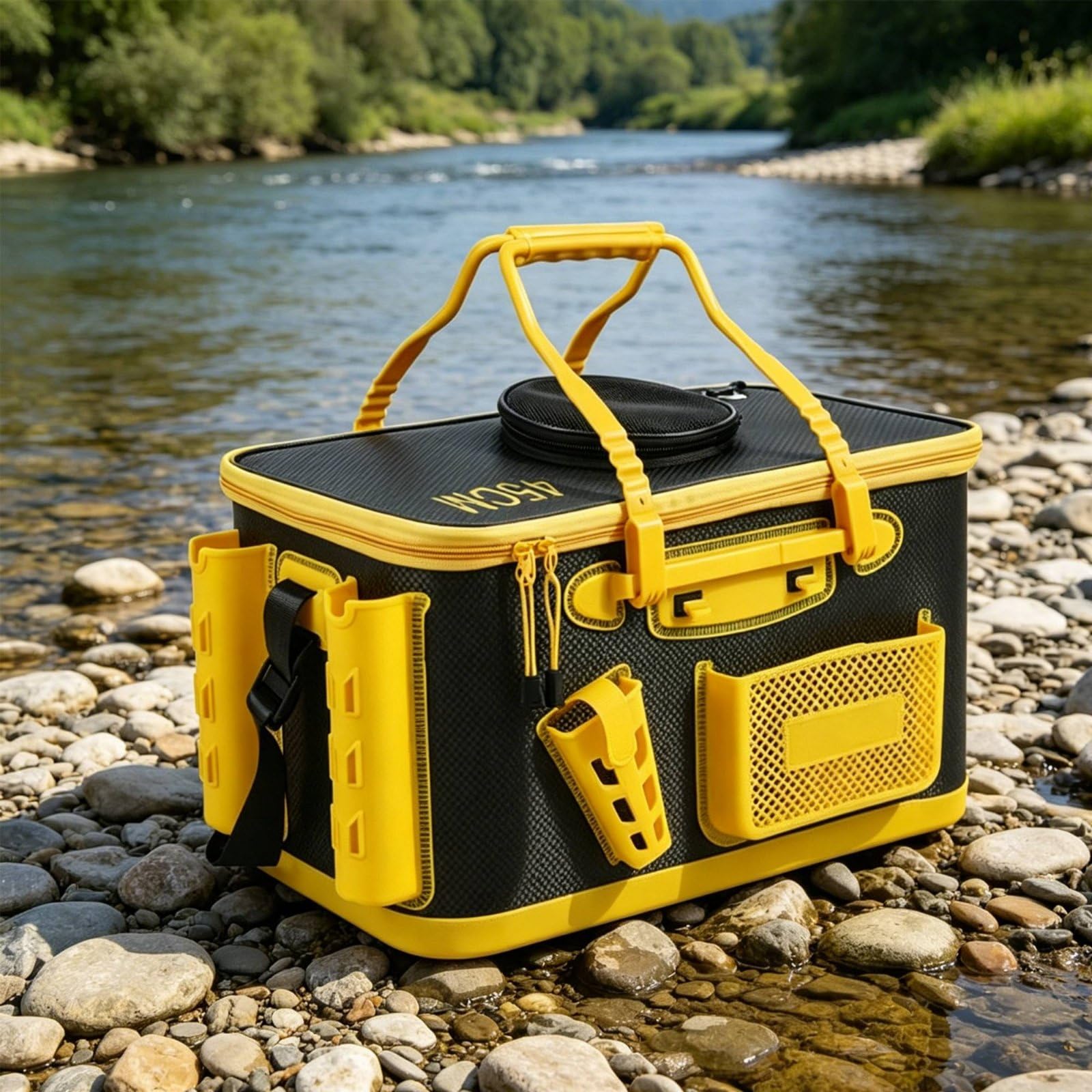 predolo Seau à Vifs en EVA Multifonction Seau de Pêche Pliable Bandoulière Confortable pour Pêcheurs, 45CM