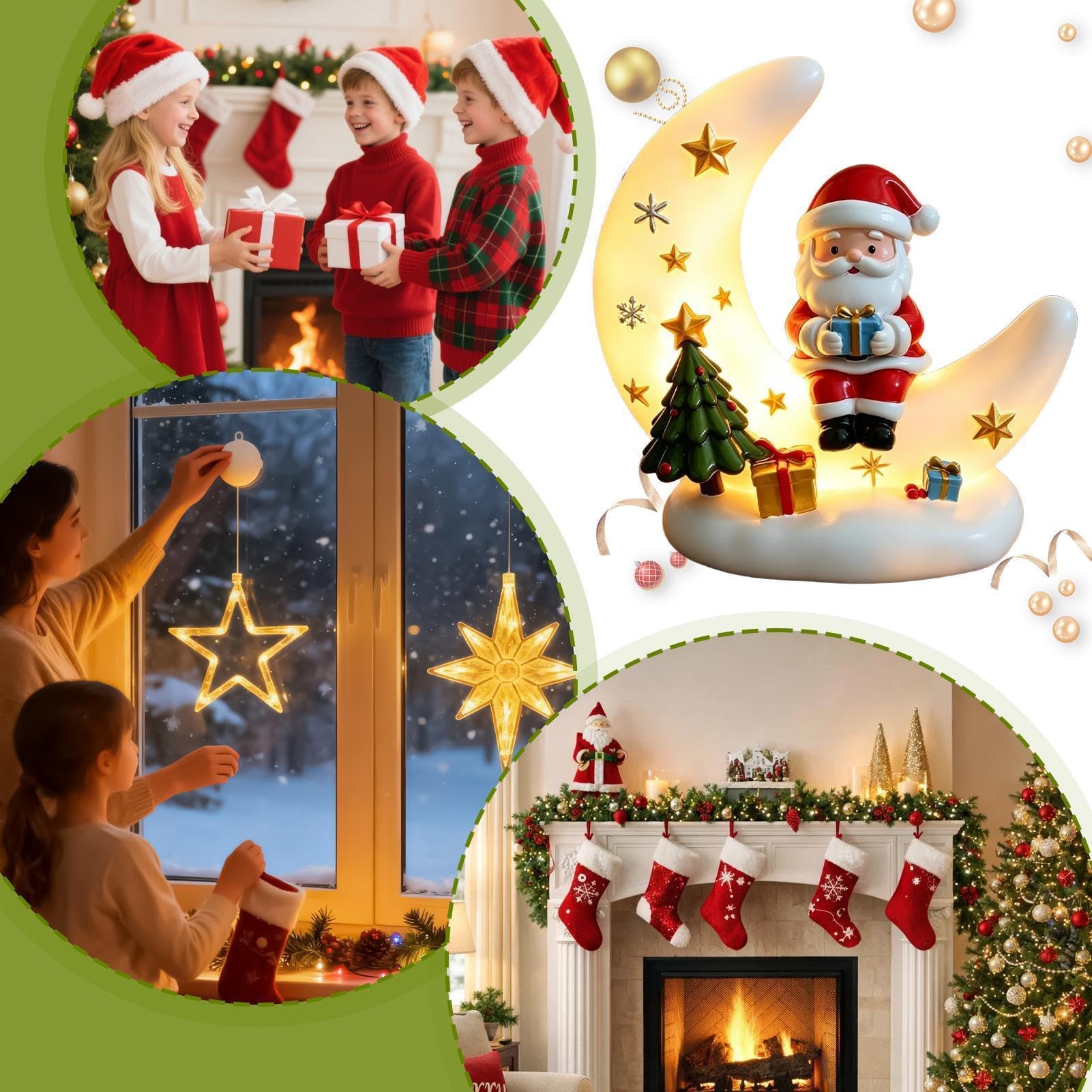 Luce Notturna di Natale Lampada Notturna Babbo Natale sulla Luna Alimentata