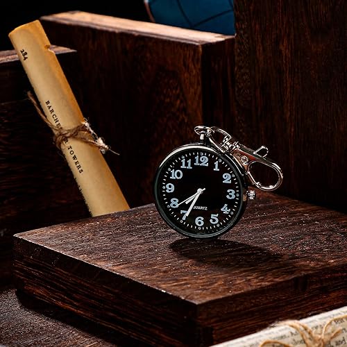 Miniatura 3 de Junkin Reloj de bolsillo de cuarzo de 2 piezas con hebilla de llave redonda llavero clip en reloj portátil unisex