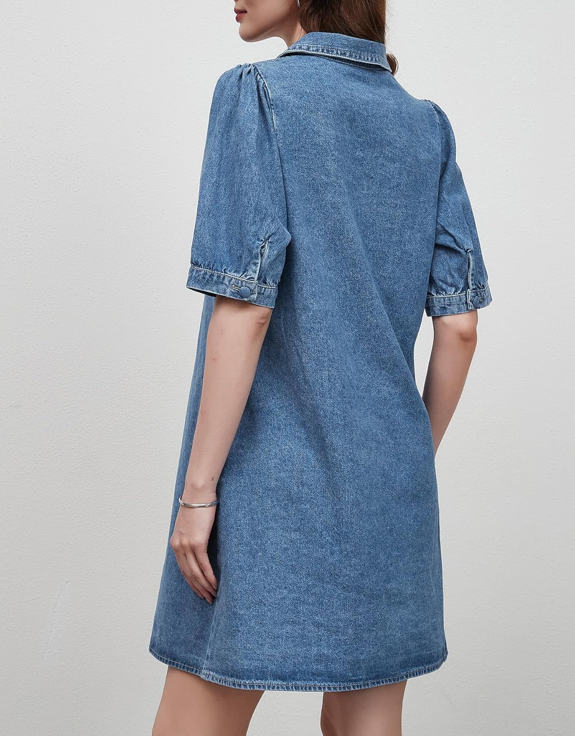 Kedera Denim Dress for Women Babydoll Short Sleeve Button Down Jean Shirt Dresses with Pockets - Image 2