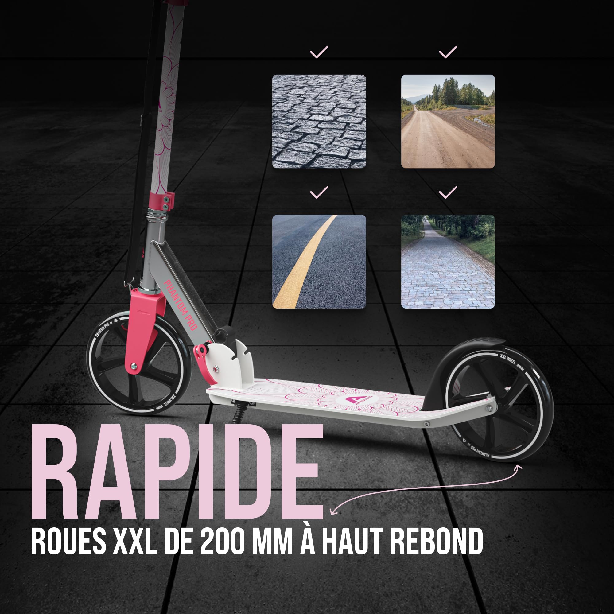 Apollo Trotinette aux Roues XXL - 200mm - Trotinette Freestyle de Ville Phantom Pro - City Scooter Pliable et à Hauteur Ajustable pour Adultes et Enfants