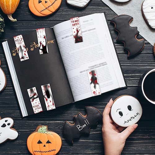Miniatura 5 de Whaline 36 marcadores magnéticos de Halloween con huellas de manos sangrientas, marcadores de página magnéticos de fantasma, clips de página con