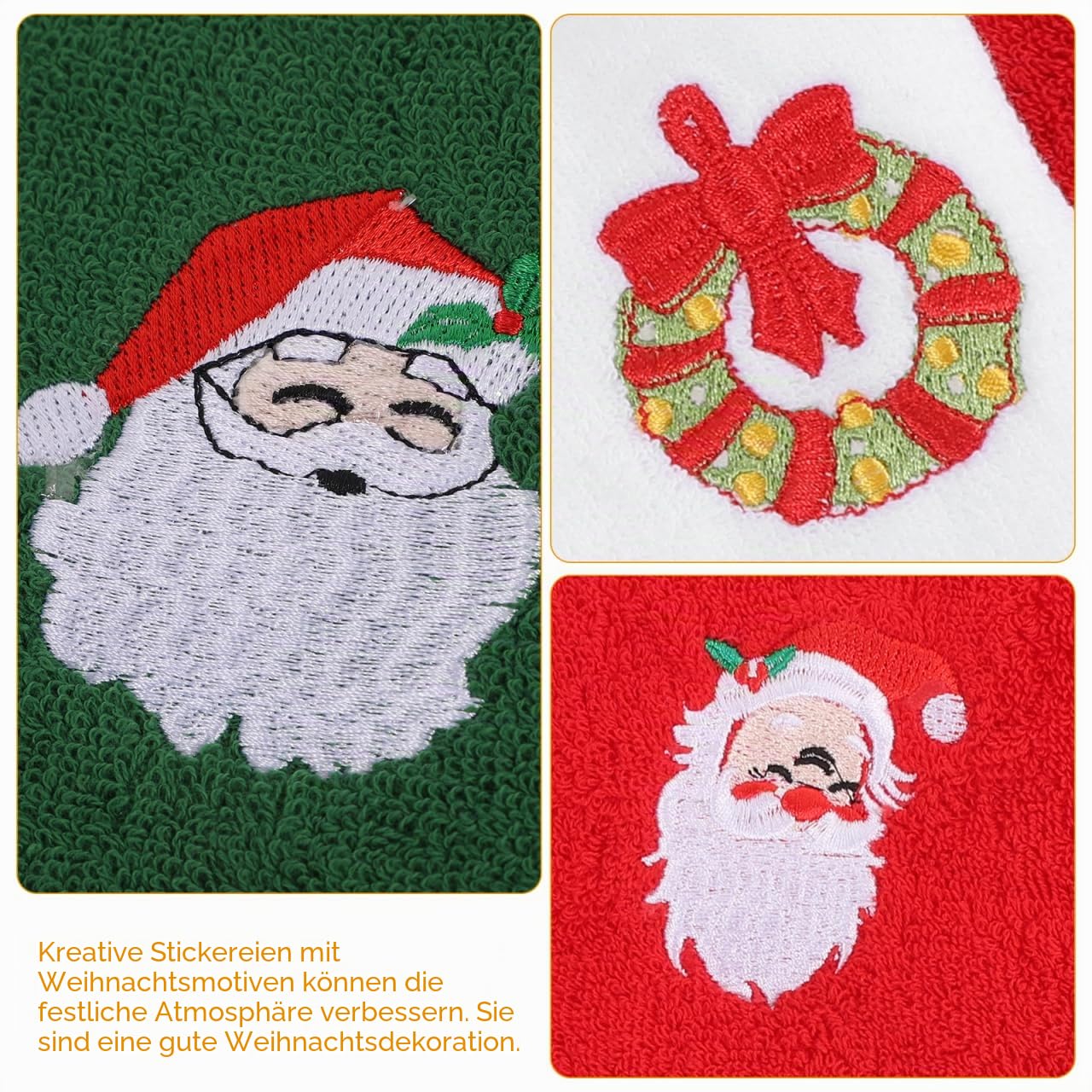 Hemobllo 3 Stück Handtuch Weihnachten, Weihnachtshandtücher, Baumwolle Weiches Und Besticktes Gästehandtücher Weihnachten Mit Kreativer Weihnachtsmotiv-Stickerei Fü Küche Bad Und Alltag