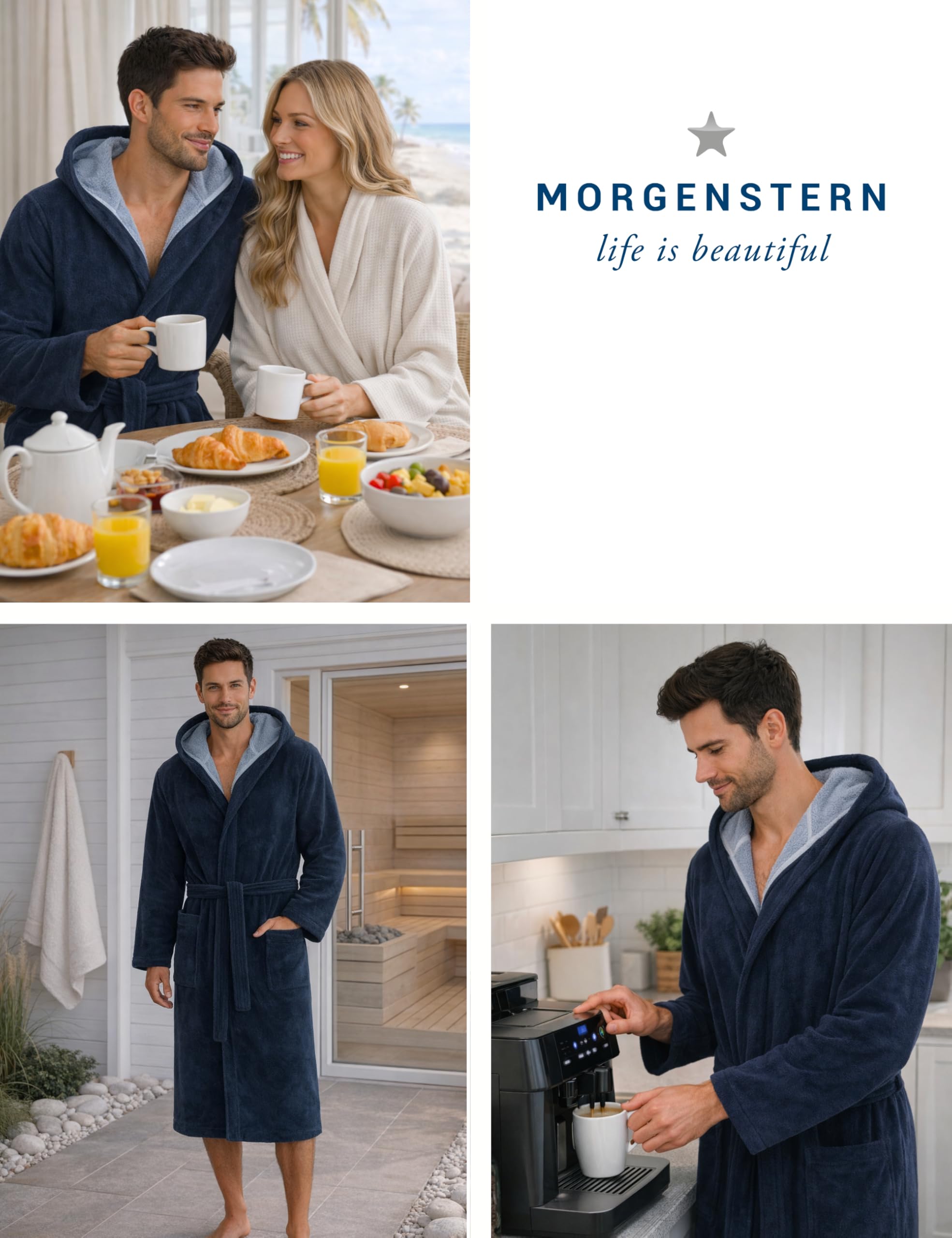 Morgenstern Accappatoio da uomo con cappuccio in spugna di velluto lungo Oeko-Tex Cappotto da sauna Marc