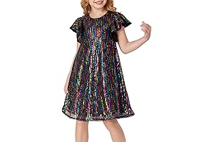 Elegant Girl Dress Short Sleeve Flare Silhouette Dress Sparkling Polka Dot