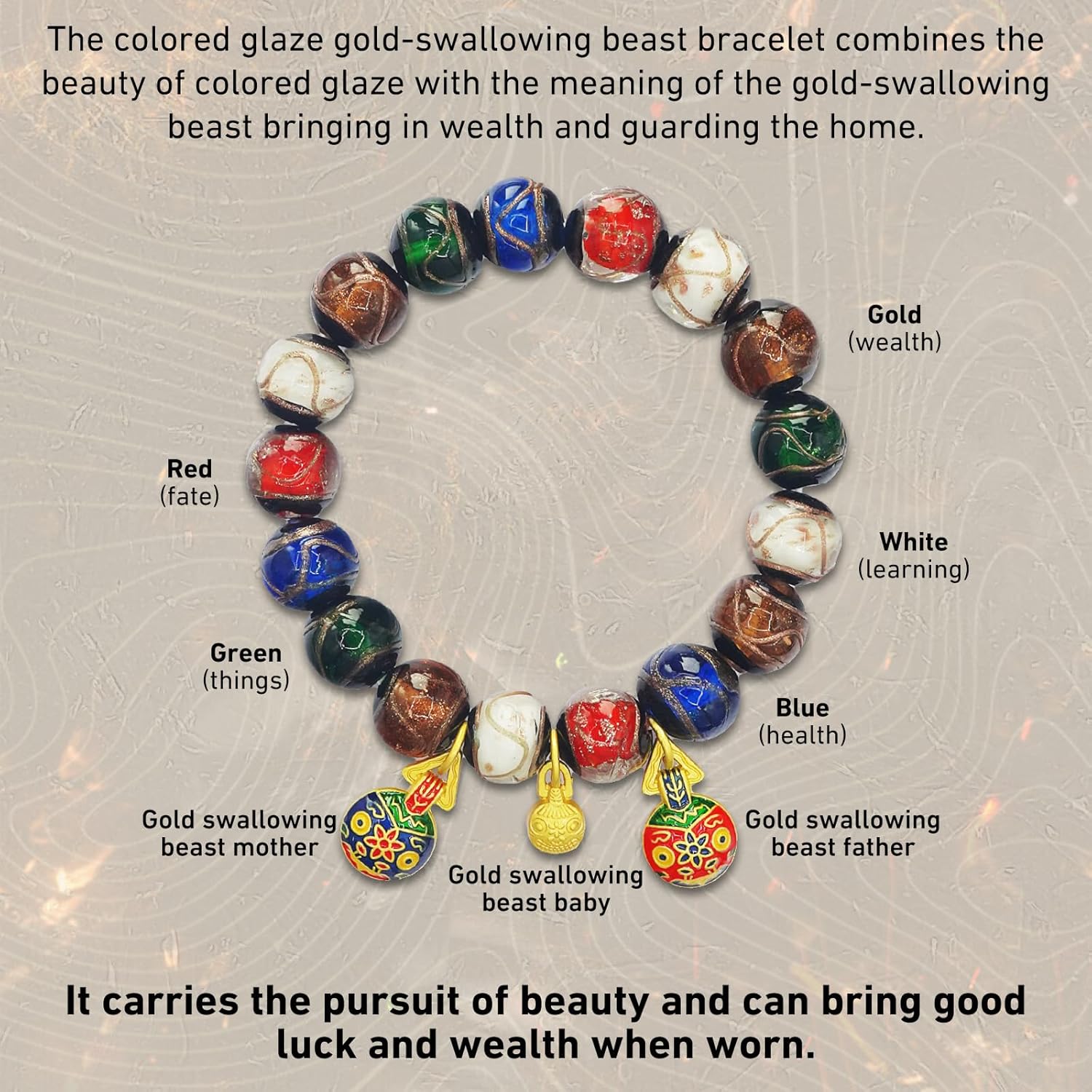 Colorful Gray Glaze Bracelet for Men and Women – Imperial Palace-Style Gold-Swallowing Beast Family Guardian Jewelry, Ancient Oriental Glazed Beads for Good Luck & Abundance Flow, Energy-Balancing Harmony Bracelet - Image 4