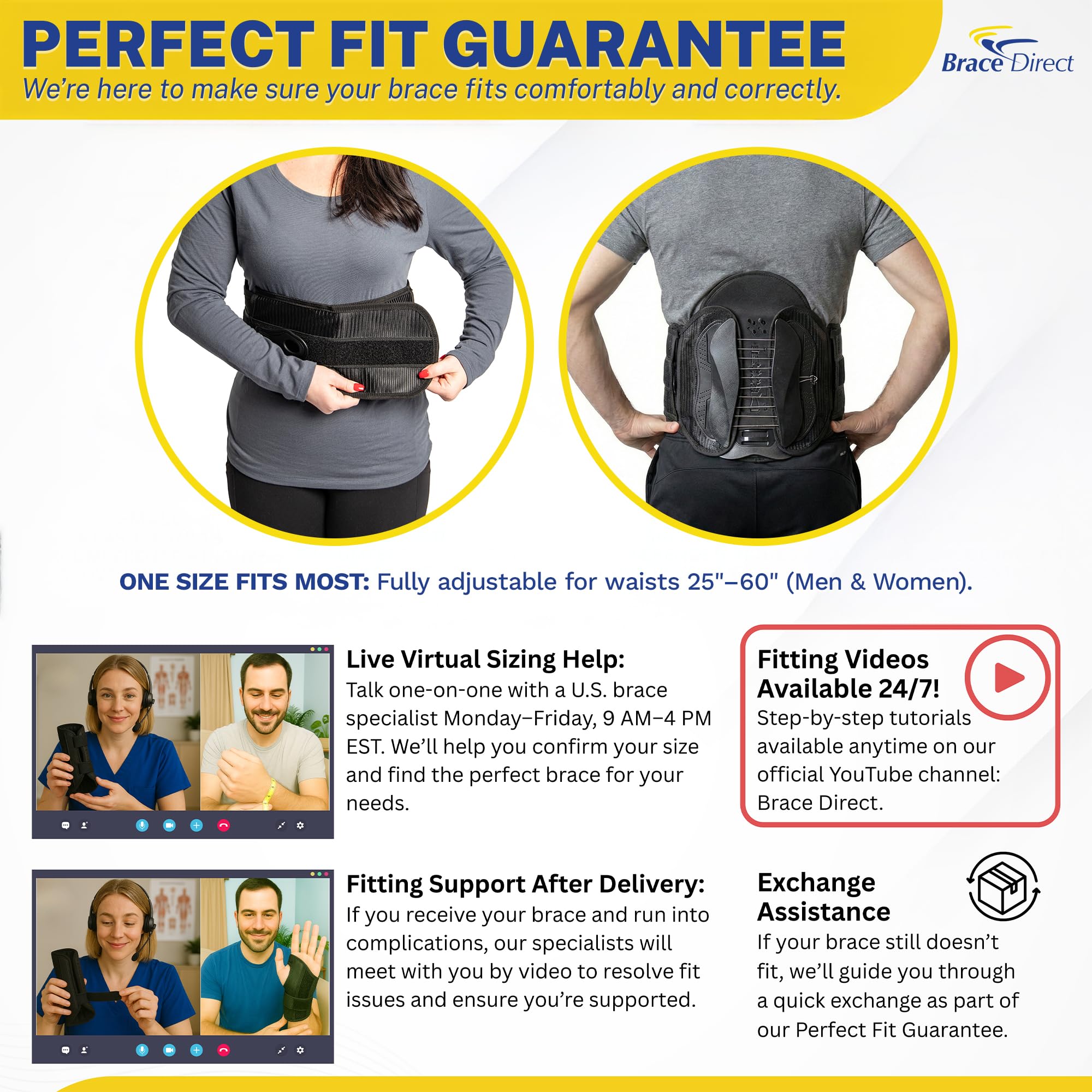 Brace Direct Soporte de espalda LSO contorneado con soporte lumbar ajustable para dolor de espalda baja, hernia de disco, ciática, estenosis espinal y recuperación postquirúrgica (ajuste universal)