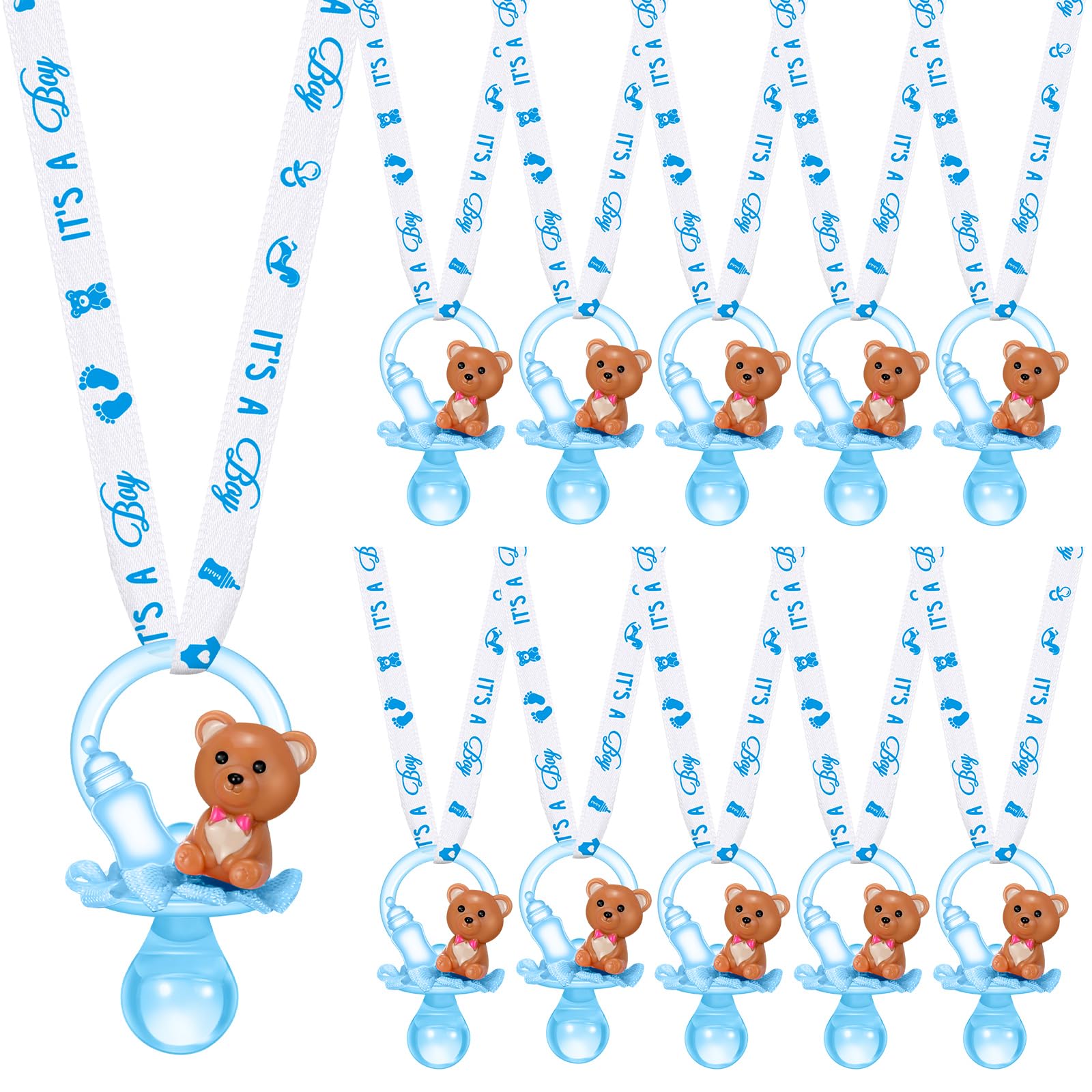 Coume 36 Pcs Shower Party Pacifiers Necklace Bear Bottle Acrylic Pacifiers Charm Pacifier Chain for Guests Gender Reveal Party Favors Prize Table
