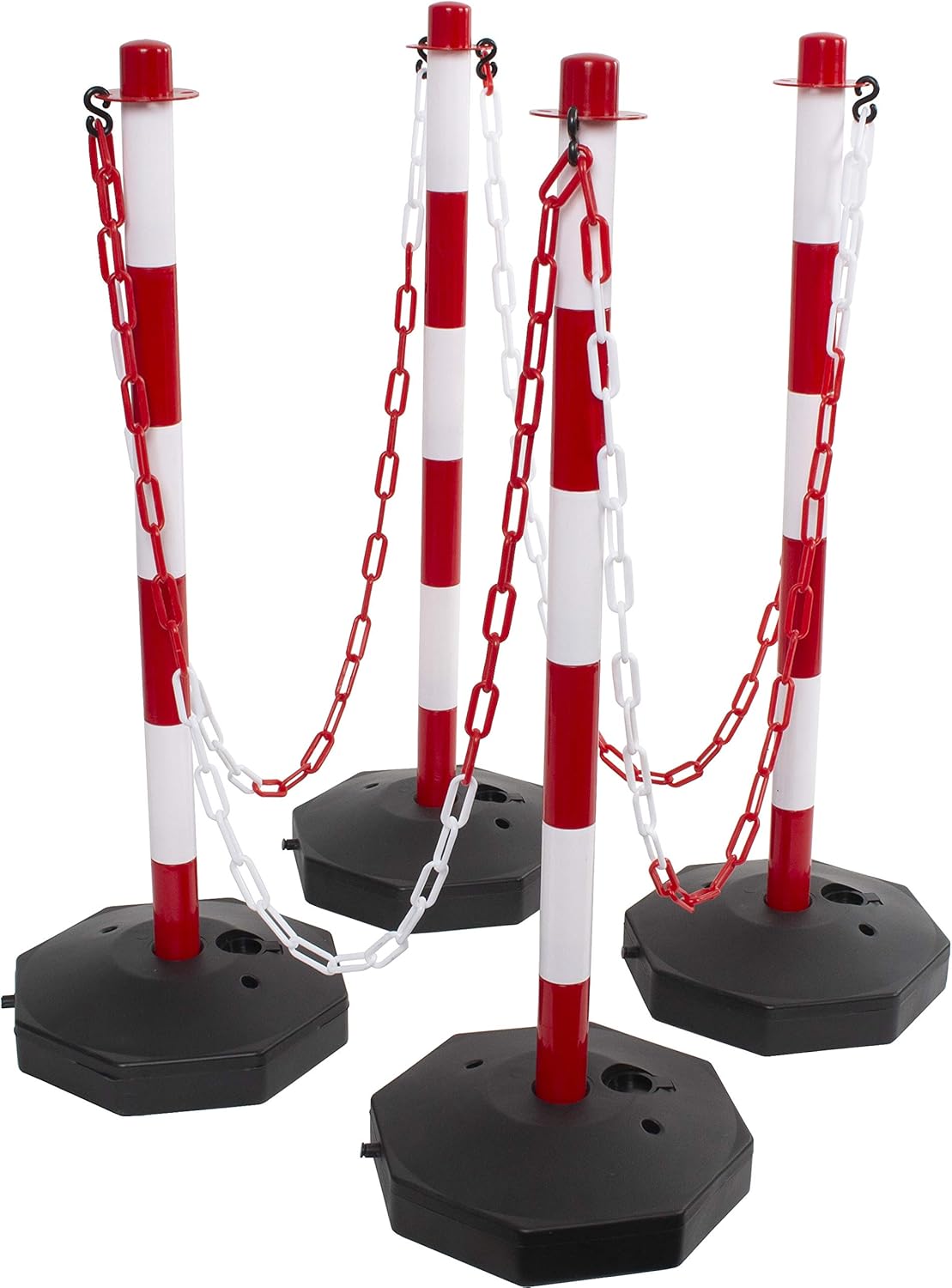 (4 Pack) Red & White Plastic Chain Post Set Demarcation Safety Chain