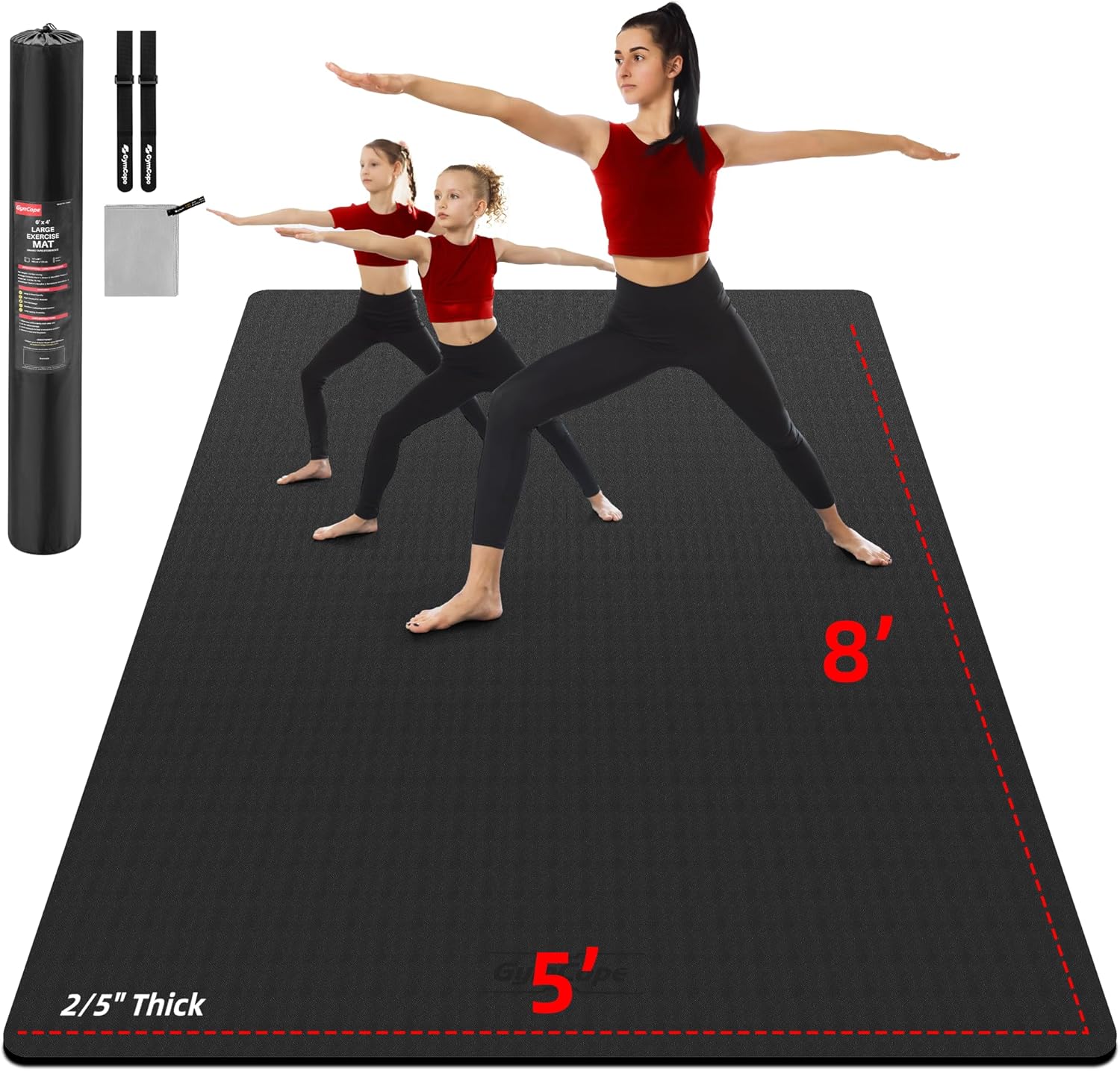 GymCope Extra Large Exercise Mat, Yoga Mats Thick for Home Gym 8'x5' (10mm), Kids Workout Mat Non Slip for Women Men, Wide Gym Mat Shock-absorbing