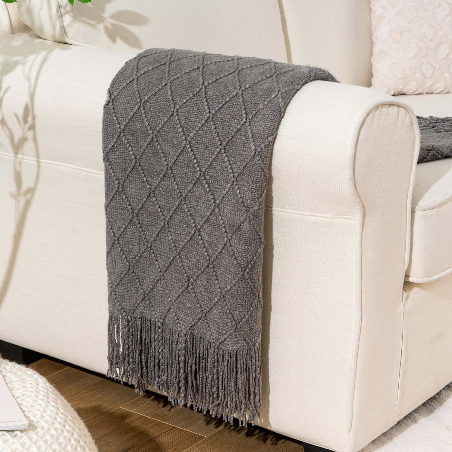 BATTILO HOME Dark Grey Throw Blanket for Couch, Bed Throw