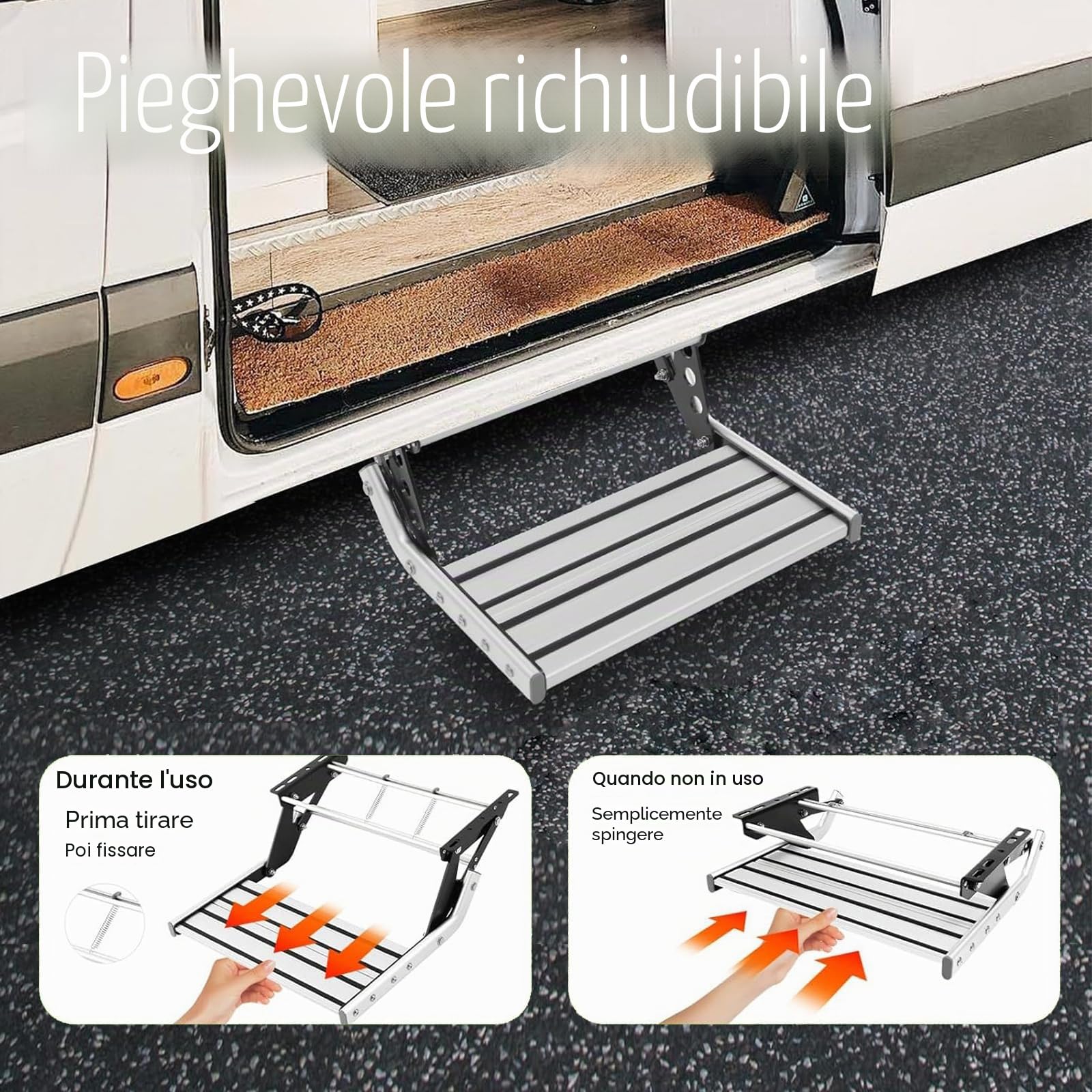 Gradino Camper,Gradino per Camper in Lega di Alluminio con Strisce Antiscivolo,Raccordi per Gradini per Roulotte Pieghevoli,Super capacità di Carico di 200 kg,Adatto a Camion e Roulotte