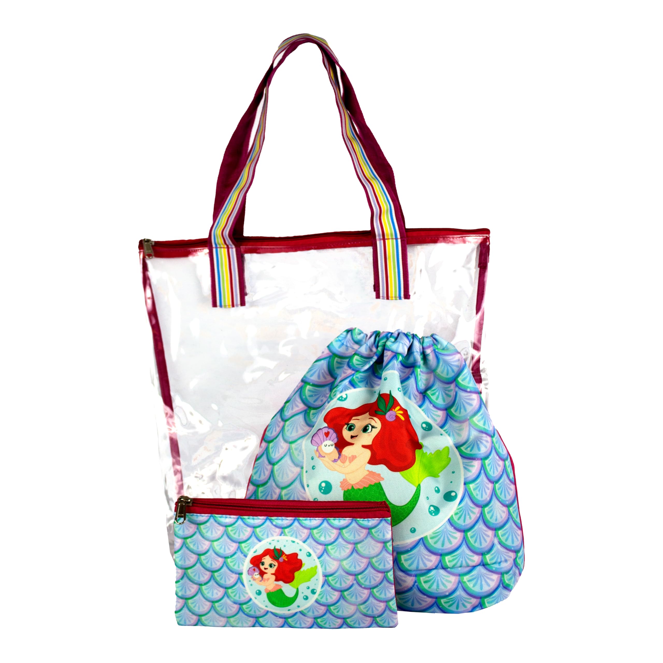 The Rosette Imprint 3-in-1 Waterproof Swim Bag Set for Kids - Tote with Wet & Dry Compartments and Pouch - Pool Bag for Boys & Girls - Mermaid Design