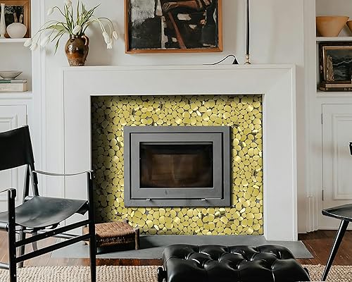 Miniatura 5 de Azulejos de mosaico de guijarro de metal dorado, 5 hojas de malla de acero inoxidable montadas en muro, azulejos de metal impermeables de 12 x 12