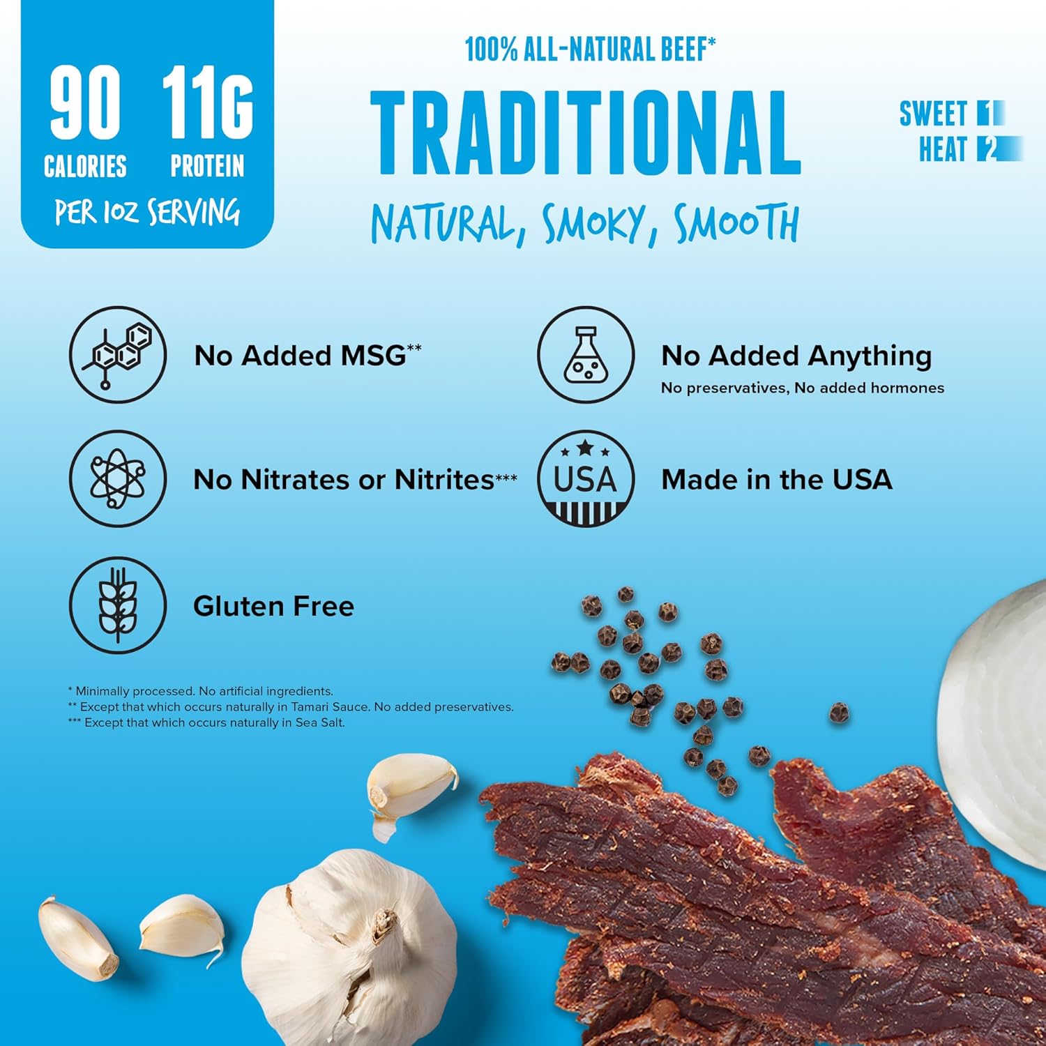 Baja Vida Traditional Beef Jerky - Beef Jerky Snack Packs, Healthy Jerky, Gluten-Free, All-Natural Beef, No MSG, Made in the USA - 2.5 Oz (Pack of 3)