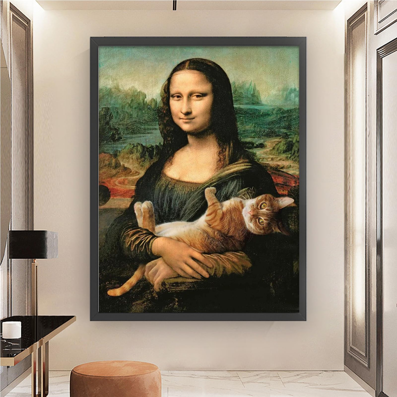 Kexpery Mona Lisa Cat zestaw do haftu krzyżykowego 14CT duży format 65x40cm dla początkujących DIY rzemiosło dekoracji