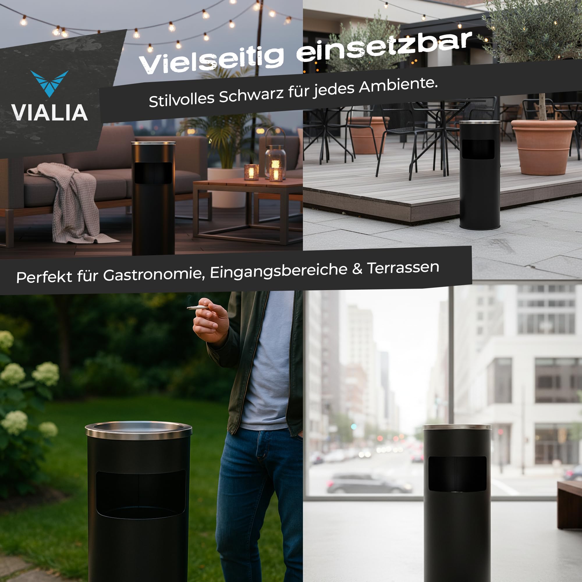 Standaschenbecher für draußen, 2-in-1 Mülleimer mit Aschenbecher