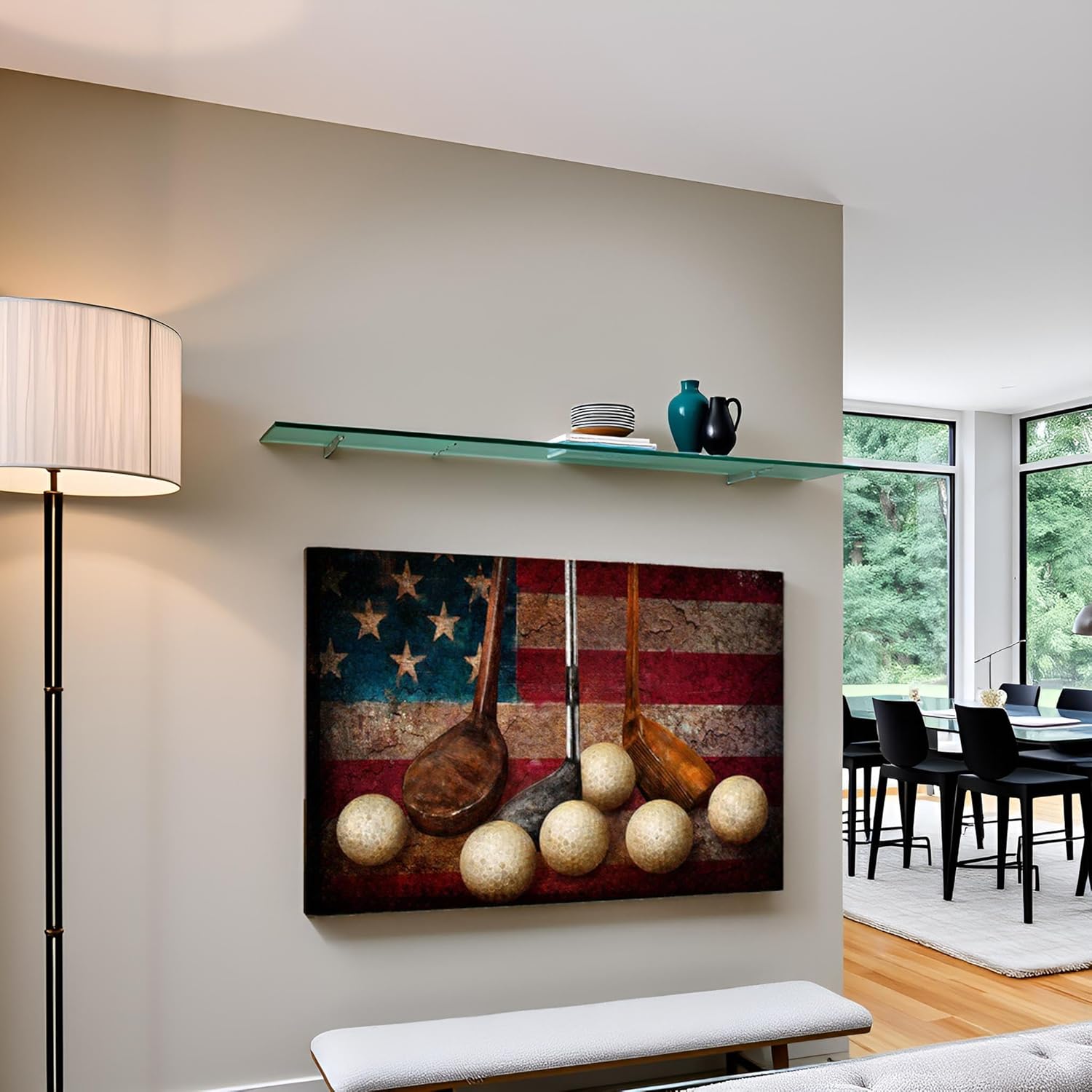 LevvArts Golf Canvas Wall Art Vintage Golf Ball with American Flag Painting Artwork Leisure Sports Poster Canvas Prints for Living Room Home Office Club Decoration Easy Hanging - Image 3