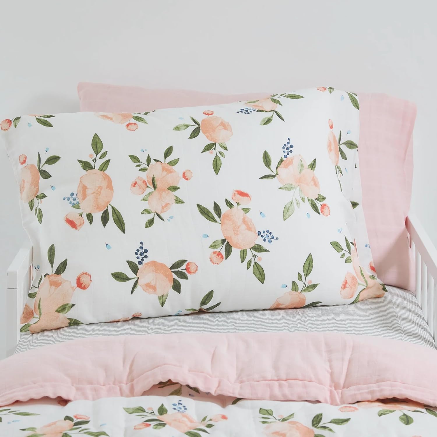 Little Unicorn Standard Pillowcase 2 Pack | Super Soft & Breathable Muslin Fabric | Snug Envelope Closure | for Crib and Toddler Bed (Watercolor Roses Grande 2)
