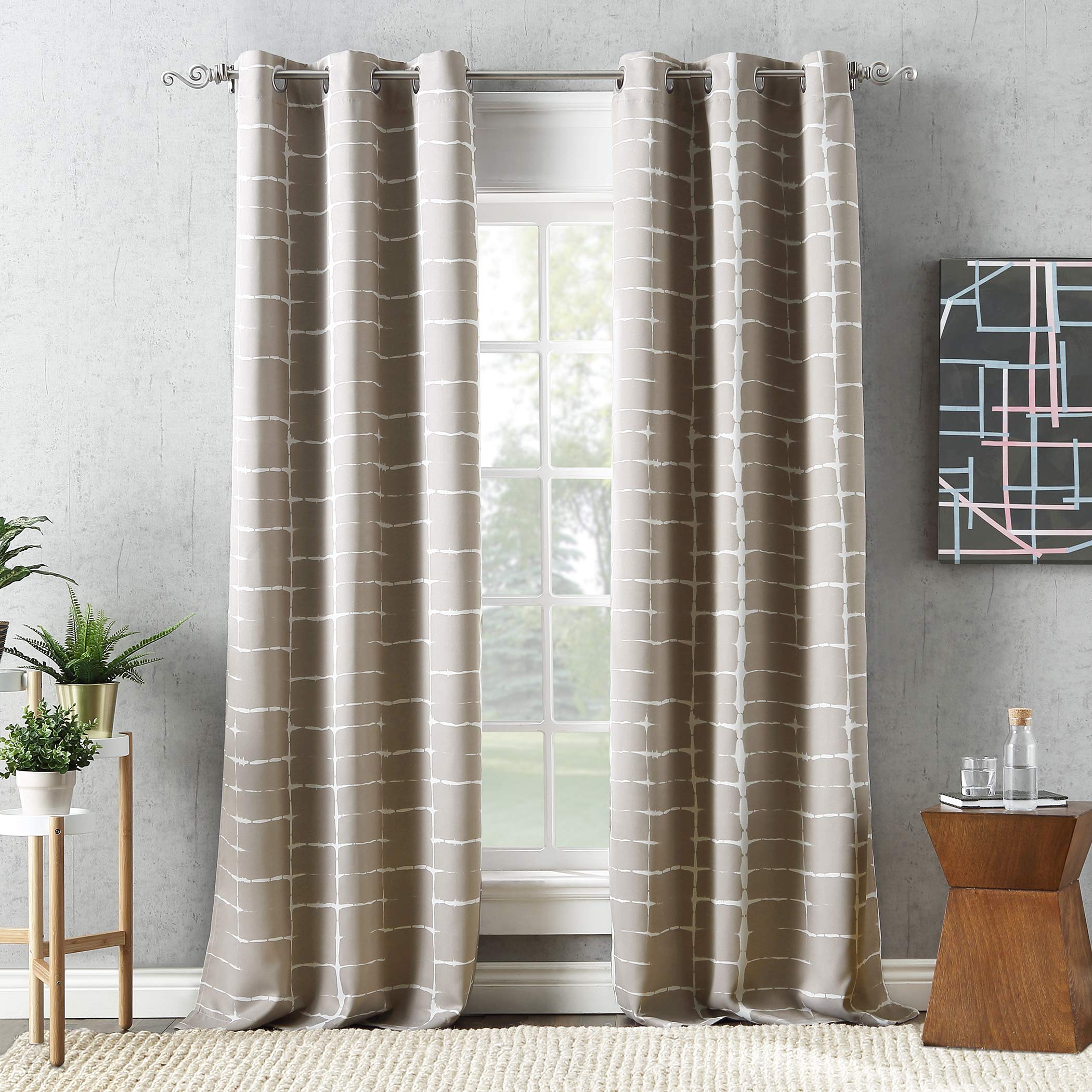 Sun ZeroSaki Shibori Print Blackout Grommet Curtain Panel, 40" X 63", Stone