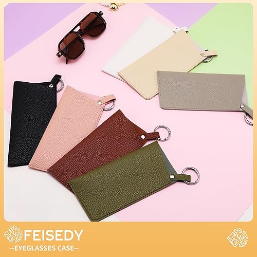Miniatura 7 de FEISEDY Paquete de 2 fundas portátiles para gafas con gancho de clip, bolsa de cuero suave para gafas, bolsa delgada para gafas de sol B0313