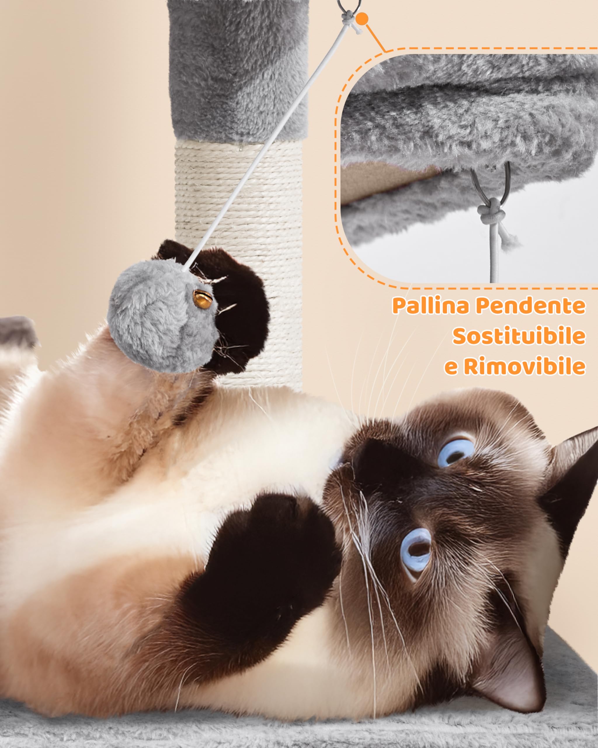 Yaheetech Albero Tiragraffi per Gatti 159,5 cm in Sisal e Truciolato per Gatti Gattini di Piccola e Media Taglia con Condominio Posatoio Amaca Grigio Chiaro