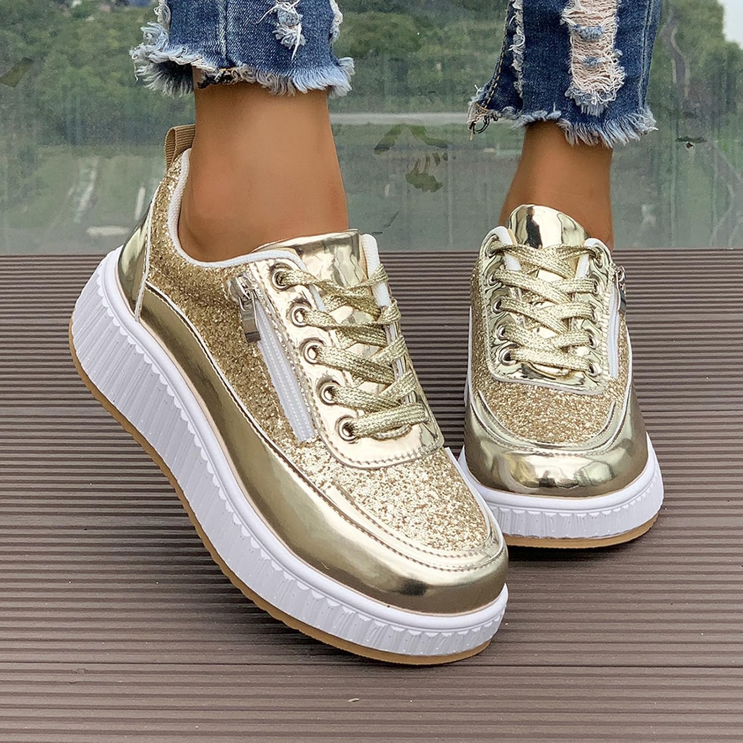 Fashion Sneakers For Women 2025 Platform,Womens White Platform Sneakers Canvas Platform Shoes for Women Black Casual Tennis Shoes Comfortable Walking Shoes for Women Slip on Lace Up Sneakers