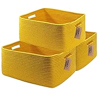 Vista 8 de COMFY-HOMI Paquete de 3 cestas tejidas de cuerda de algodón con asas para estantes, juguetes, libros, cesta de almacenamiento de ropa