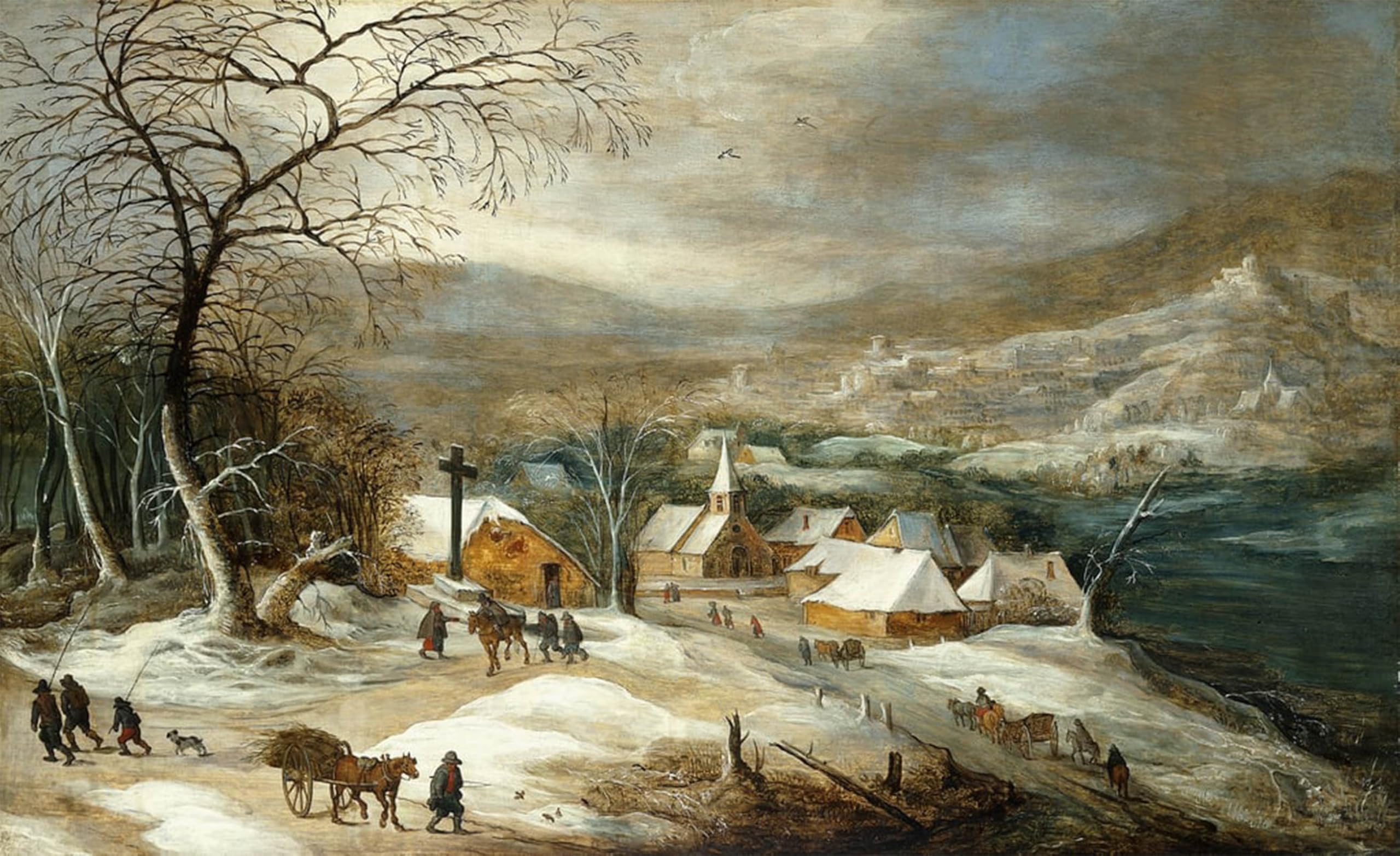 SERENDIPITP Aesthetic Poster Photo Wall Print Retro Picture a Winter Landscape with Figures on a Road by Joos or Josse De Momper Modern Wall Artwork for Home Decor 60x90cm