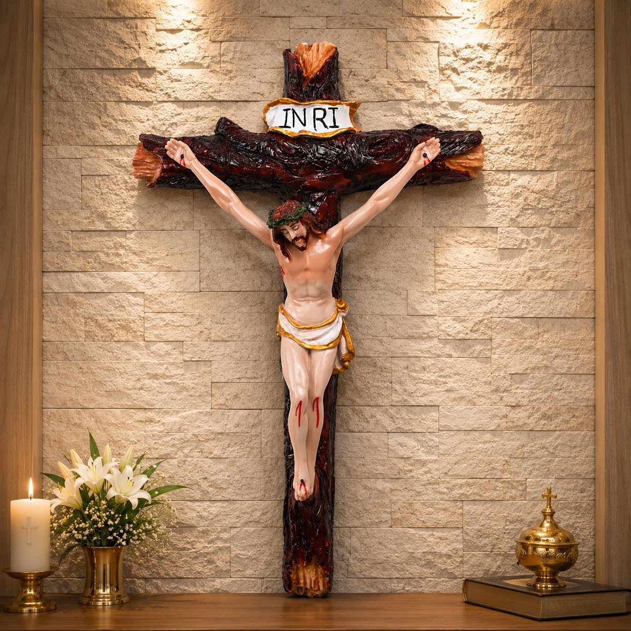 KariGhar Crucifix Jesus Christ Cross Idol for Home/Living Room/Prayer Room/Gifting (Multi Colour) (2.5X6.7X11.5 Inches) (A0019)