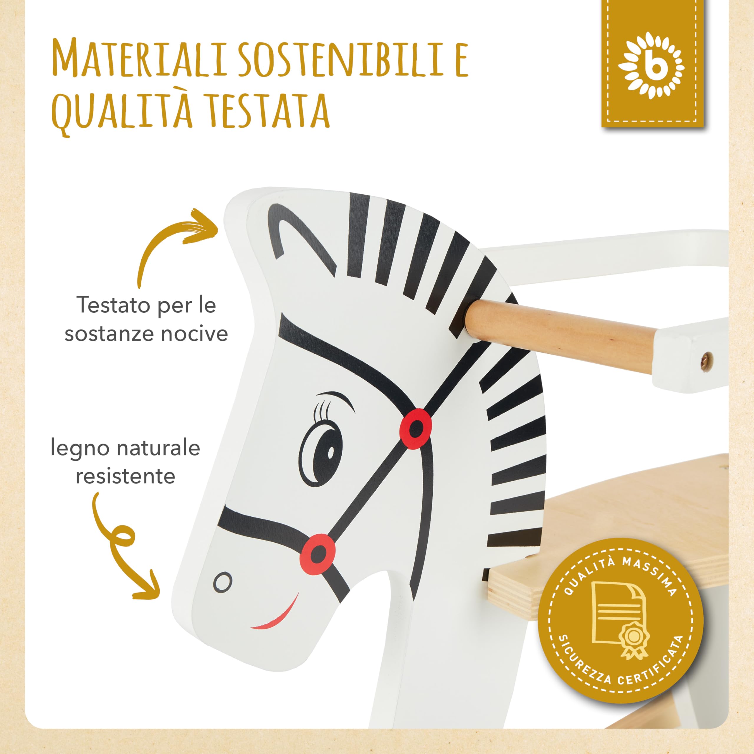 Bieco 74000210 – Cavallo a Dondolo in Legno, 68 x 26.5 x 48 cm, Bianco