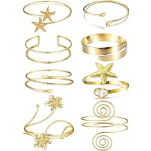 EIELO 8Pcs Gold Arm Cuff Bracelets for Women Coil Starfish Flower Upper Arm Bangle Band Armlet Bracelet for Women