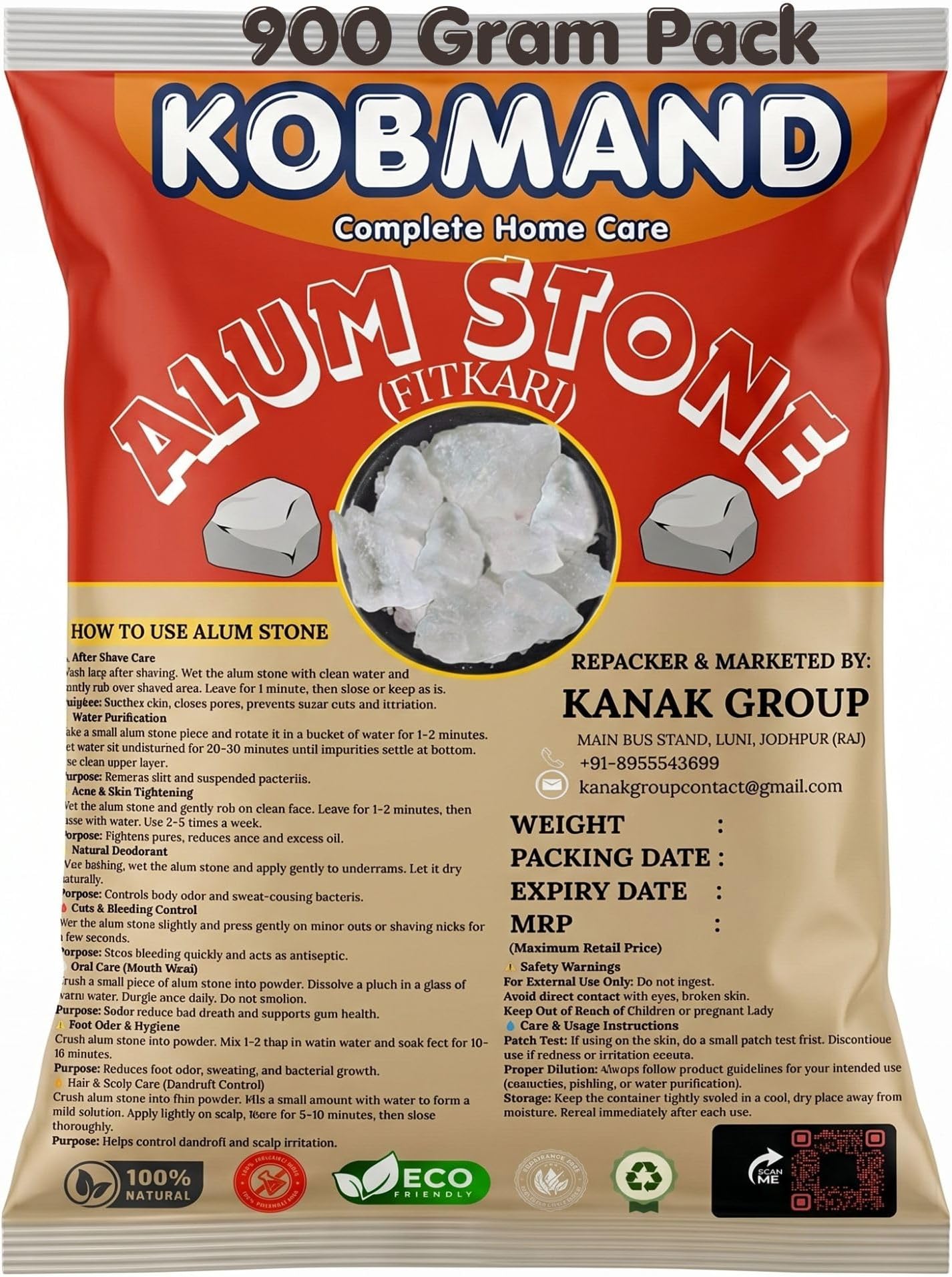 Alum Stone (Fitkari Bar) Shaving Burns, Underarm Odor, Skin Face, Deodorant, Vastu, Water Purification, After Shave, Plants, Mouthwash, Floor Cleaning | Phitkari Fitkiri Alam 900 gm