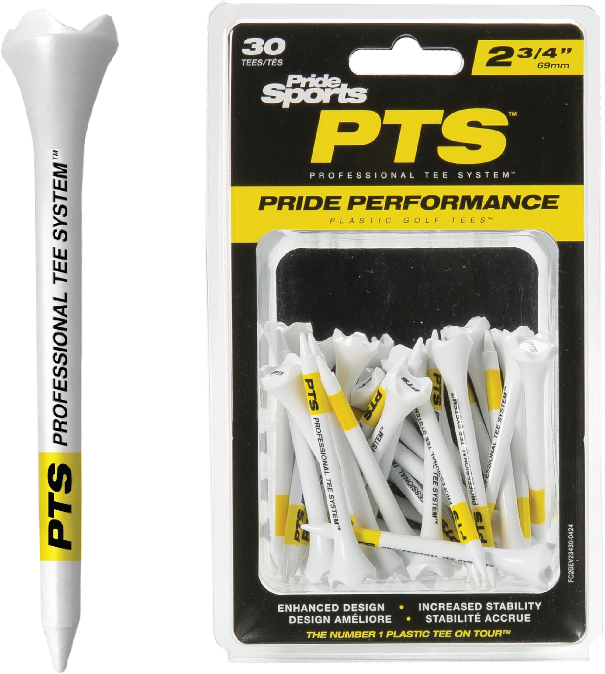 PrideSports PTS Plastic Golf Tees | 30 Count, 2-3/4 Inch | #1 Plastic Tee on Tour | Best for Drivers & Woods