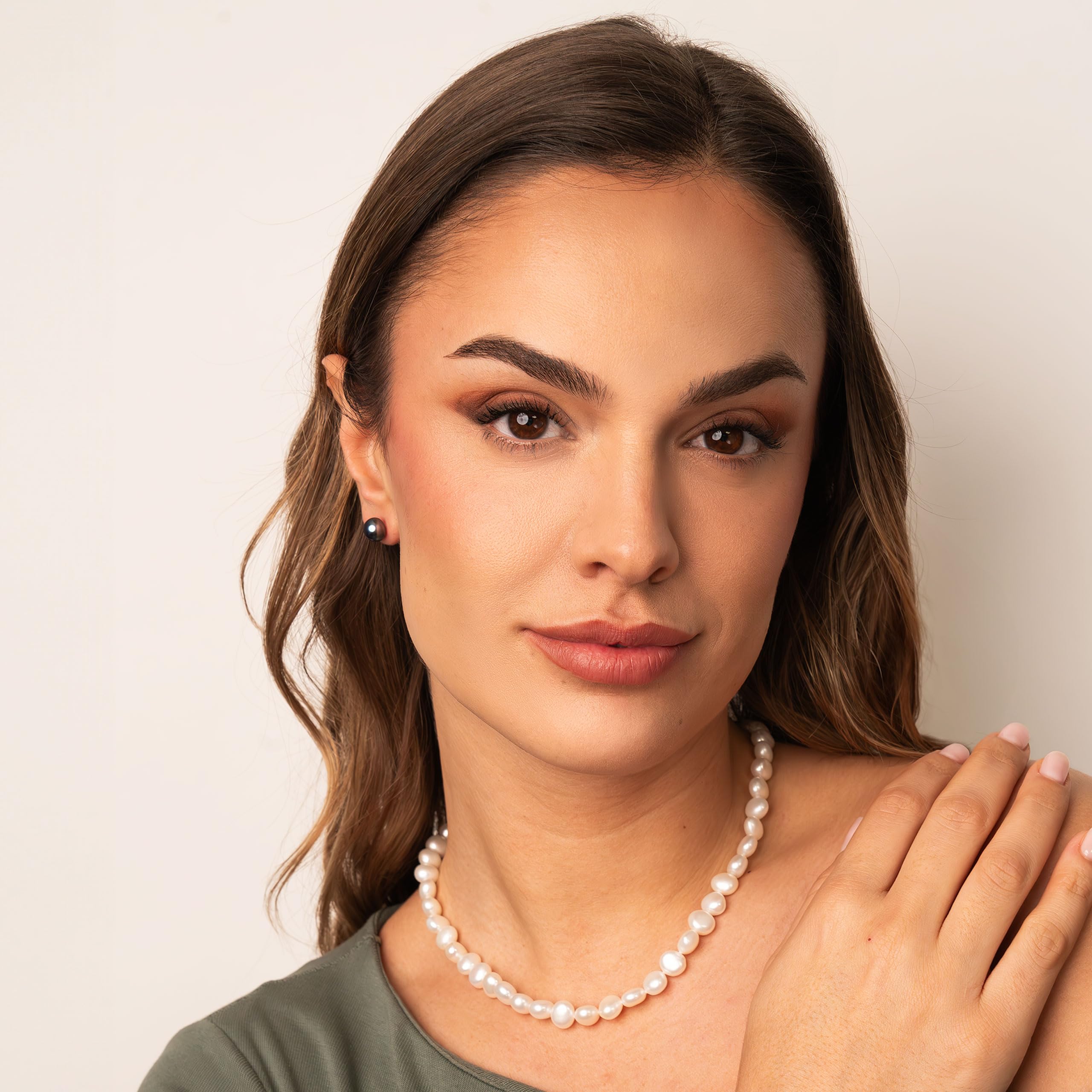 Orecchini da donna di perle bottone coltivate d'acqua dolce in nero SECRET & YOU - Argento sterling 925 - Disponibile in 4 misure da 8 mm a 11 mm
