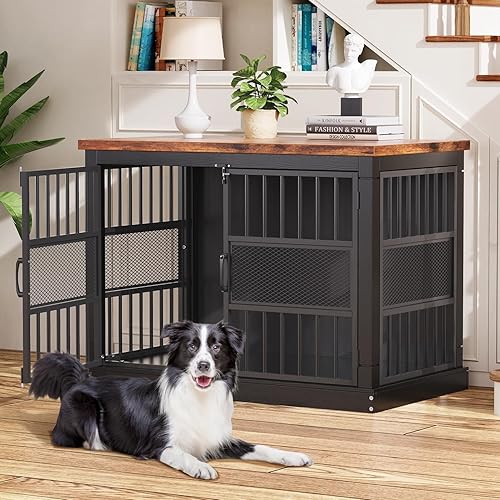 VOPEAK Mueble de jaula para perros de 40 pulgadas, resistente a los masticados, jaula resistente para perros, jaula para perros con puertas dobles,