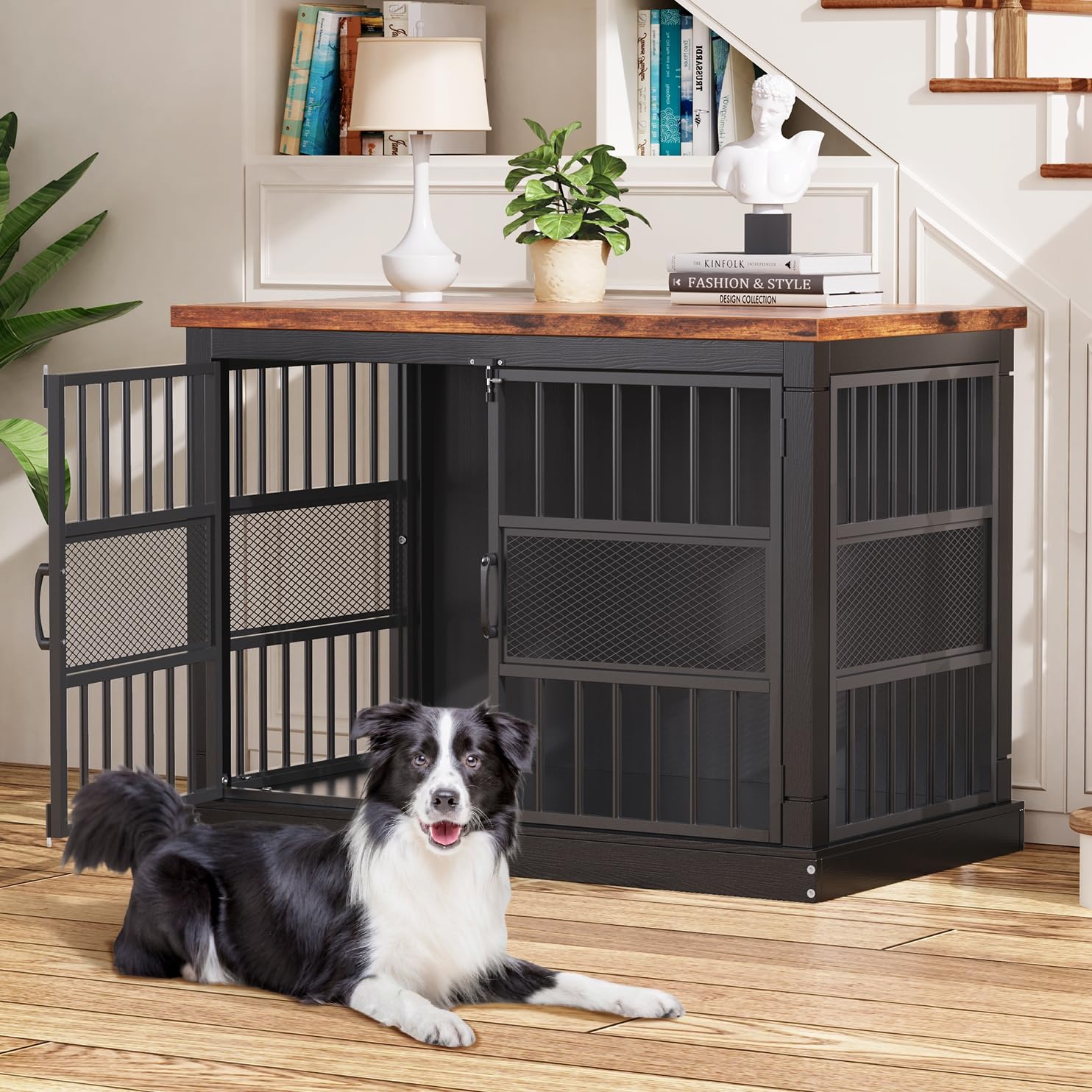 VOPEAK 40" Dog Crate Furniture, Chew Resistant Dog Crate for Dogs, Heavy Duty Dog Crates Dog Kennel Cage Indoor with Double Doors, End Table for