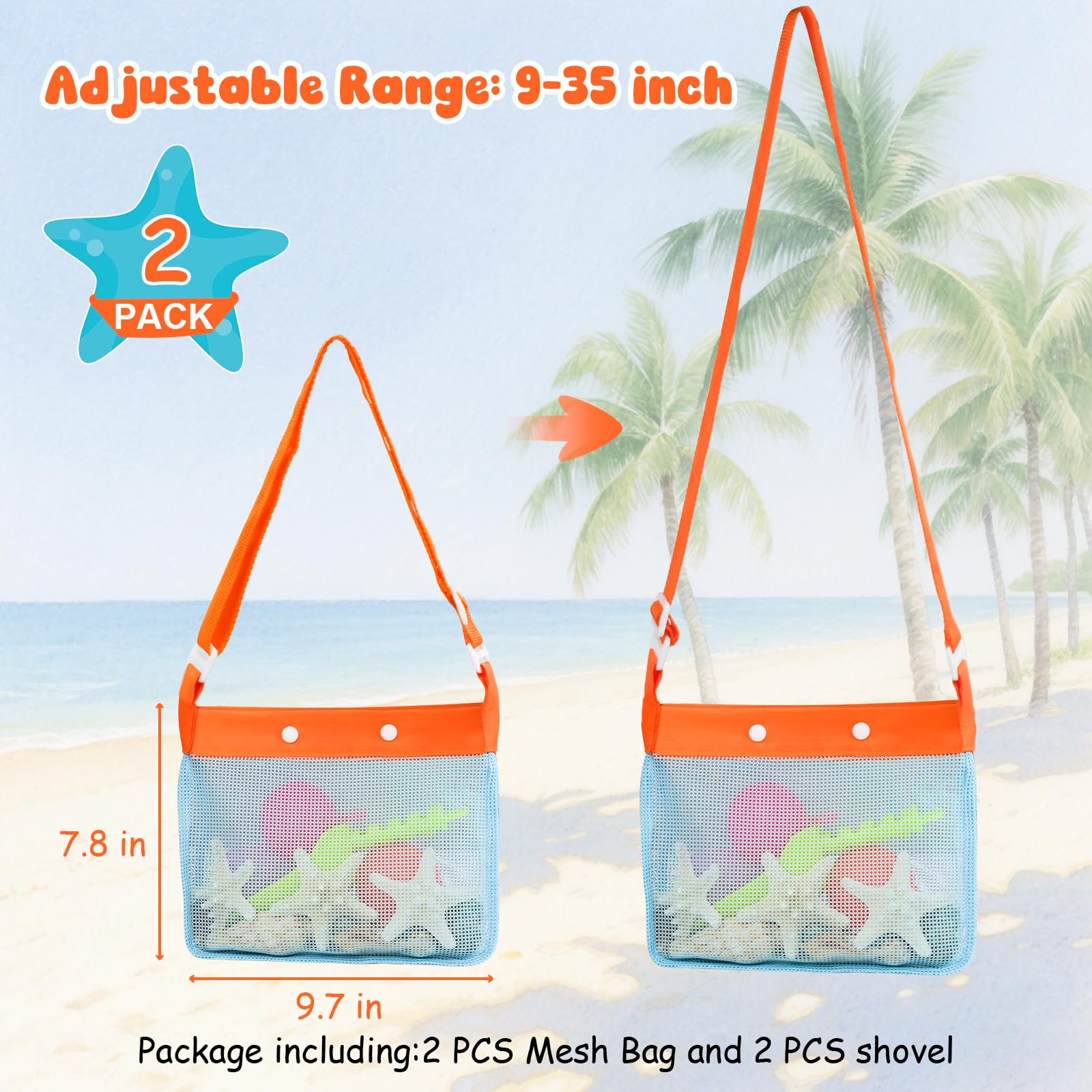 2 tamices de arena de malla de playa con 2 bolsas de playa de malla, tamiz de dientes de tiburón para recolección de conchas, herramientas de filtro de arena para niños y niñas