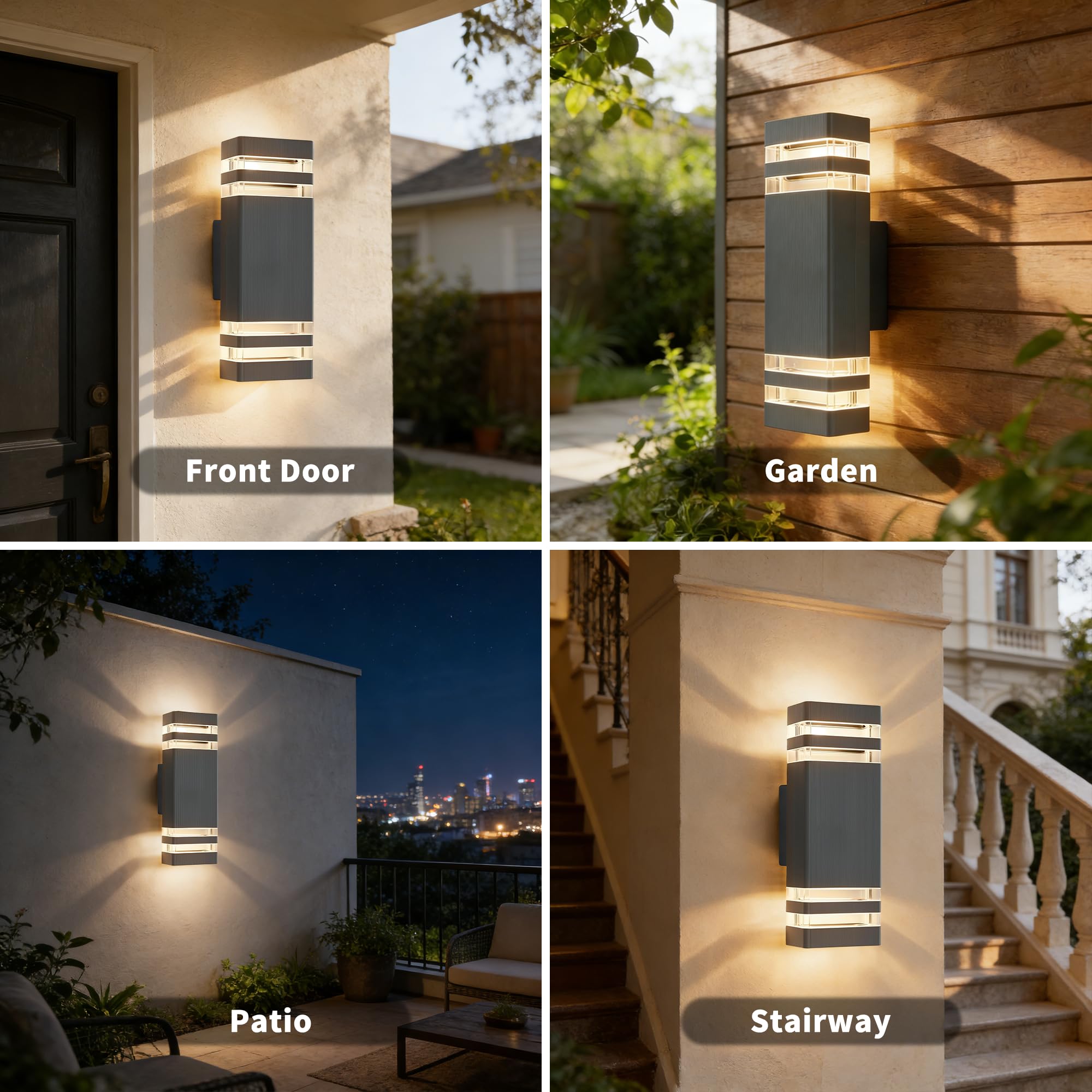 2 Stück Außenlampe Wand Up and Down Wandlampe Aussen GU10 230V | IP54 Wasserdichte Wandleuchte Aussen mit 4×5W GU10 Glühbirne(3000 K),LED Aluminium Außenwandleuchte Hauswand,Anthrazit Grau