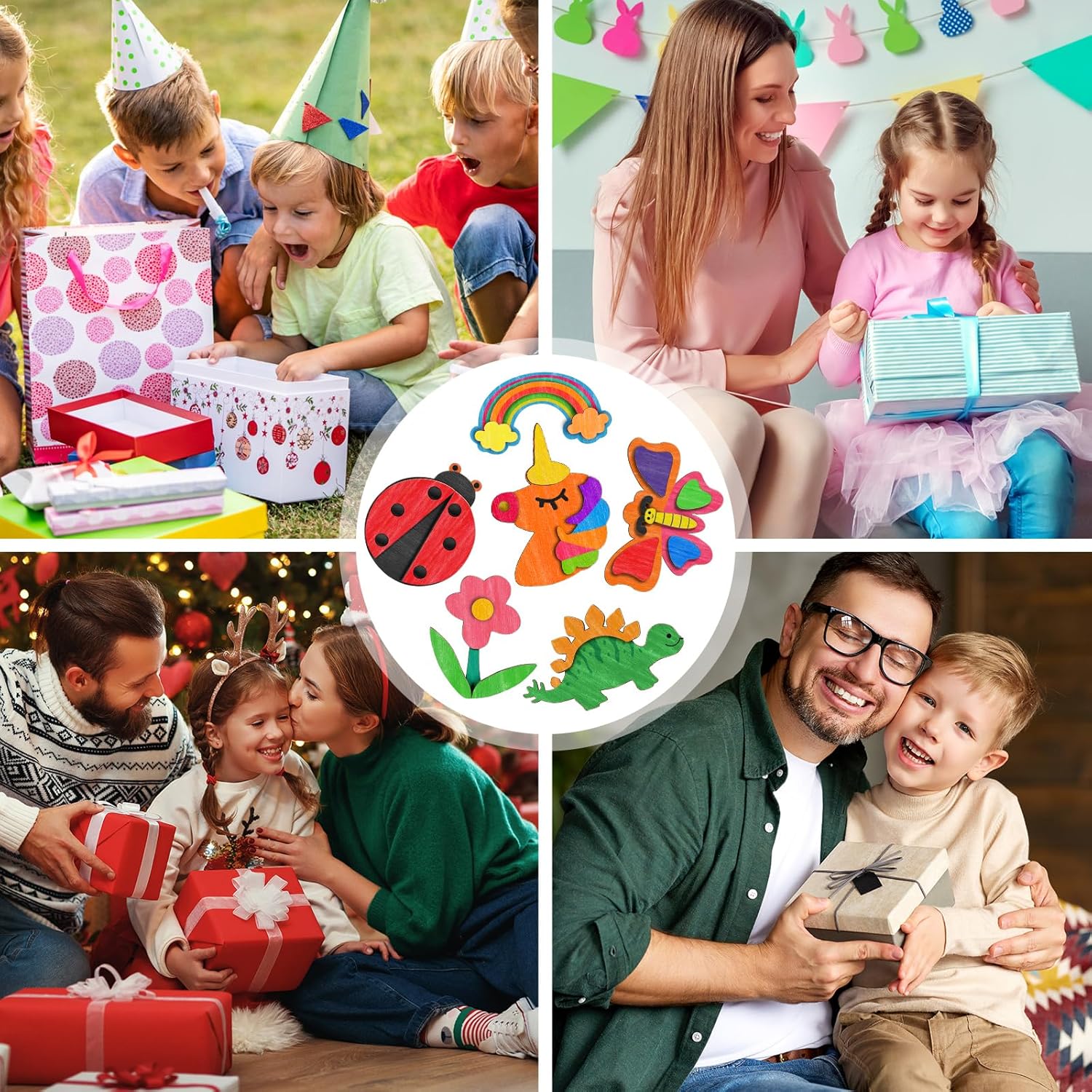 BLISSIQUEE 12PCS DIY Wooden Magnets Large 6-8CM Wooden Art and Crafts Supplies Birthday Gifts Crafts, Magnet Making Kit for Christmas Party Favors Basket Gift Stuffers