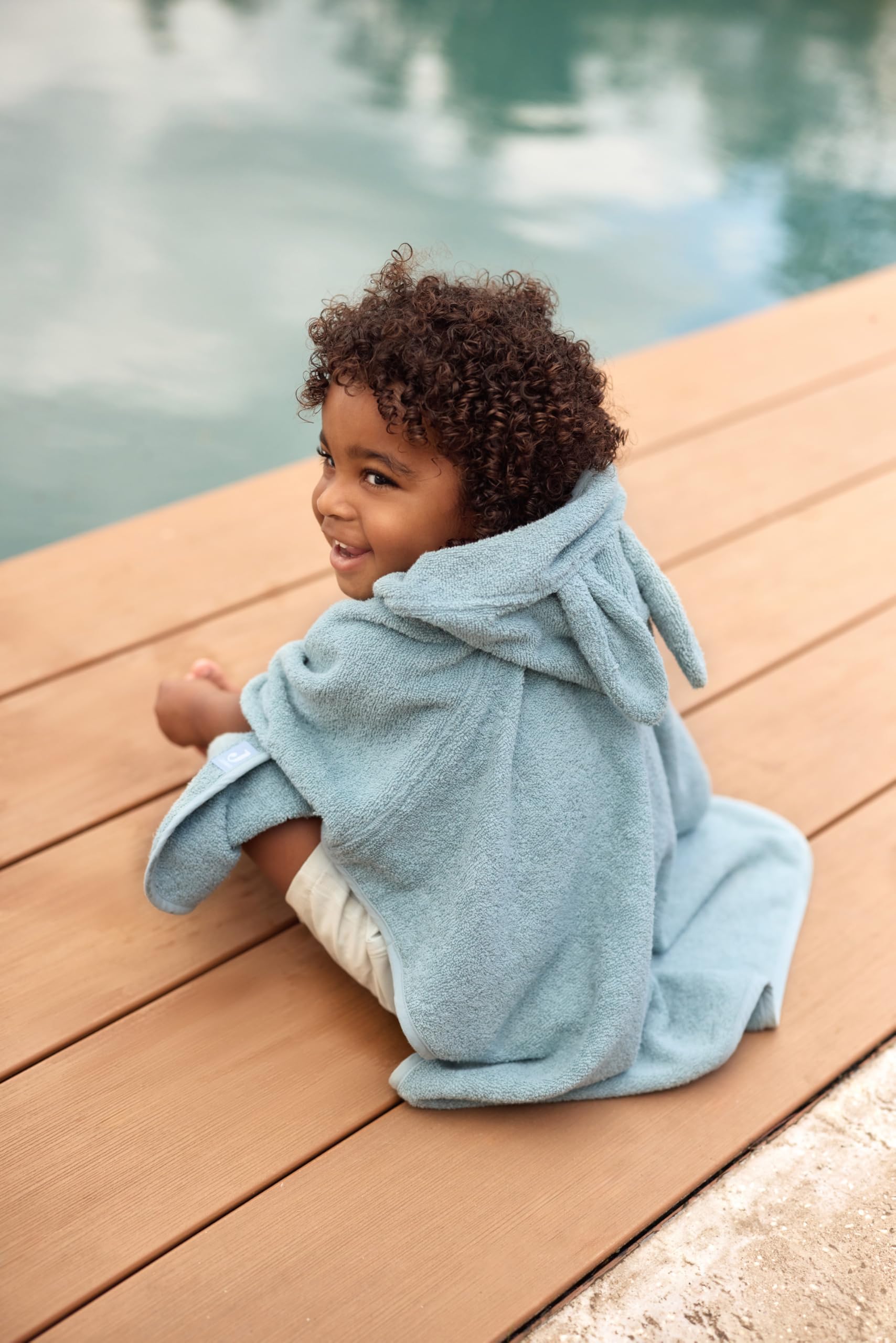 Jollein Poncho de bain pour enfant de 1 à 4 ans - Terry, vert mer - 100% coton - éponge - Certifié Oeko-Tex - Avec capuche et oreilles - Pour fille et garçon