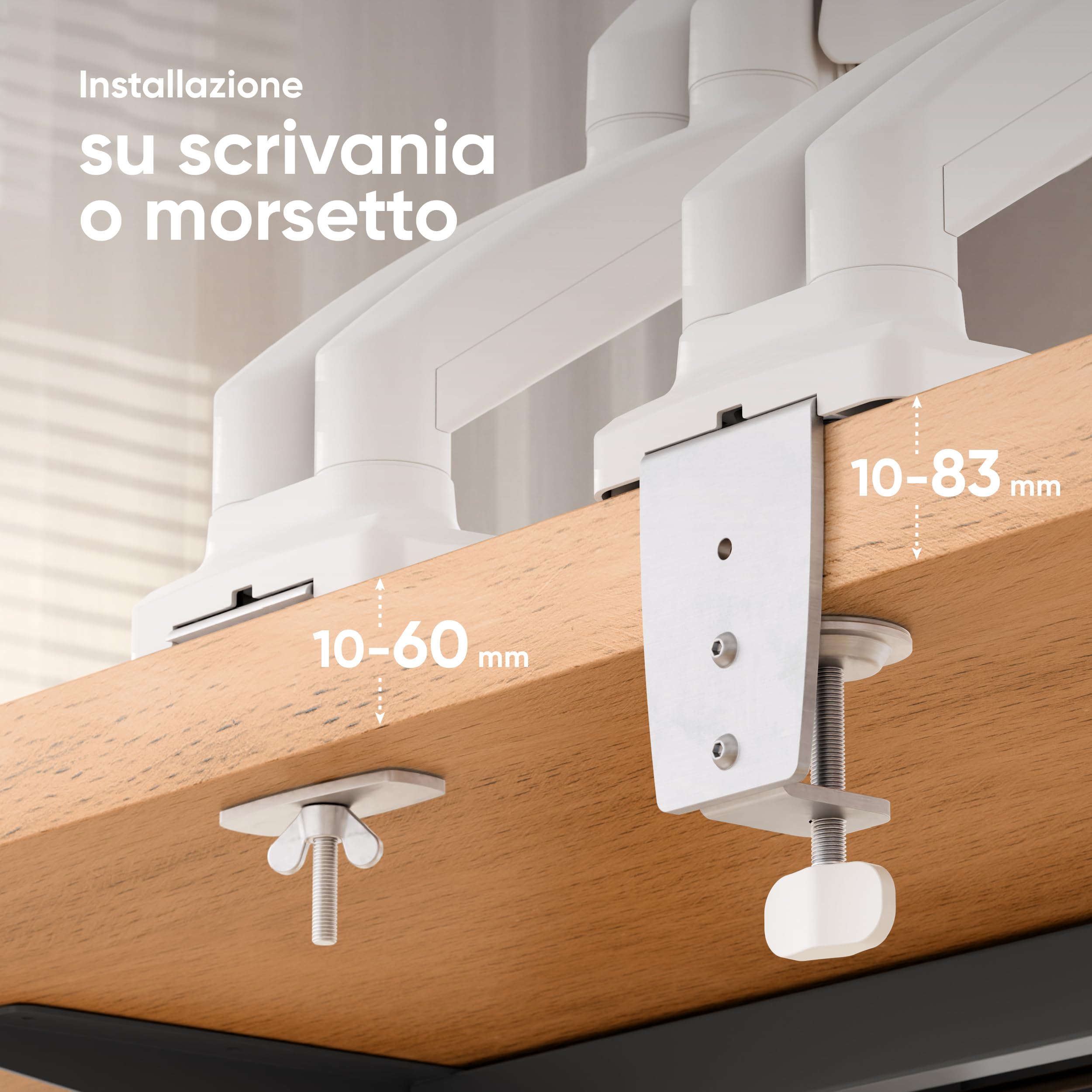 ONKRON Supporto Monitor da scrivania Braccio Monitor Staffa per schermi 13-27 Pollici VESA Max 100 x 100 mm con Molla a Gas - G160-WHT