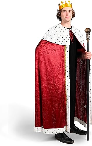 Miniatura 7 de Spooktacular Creations Conjunto de disfraz de rey para niños, adultos, disfraz medieval de Lord Real Farquaad, capa de rey, corona, cetro para