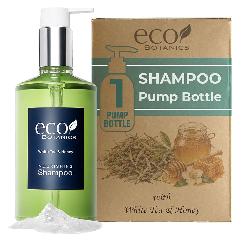 Shampoo Eco Botanics com fragrância de chá branco e mel, frasco com bomba, 300 mL