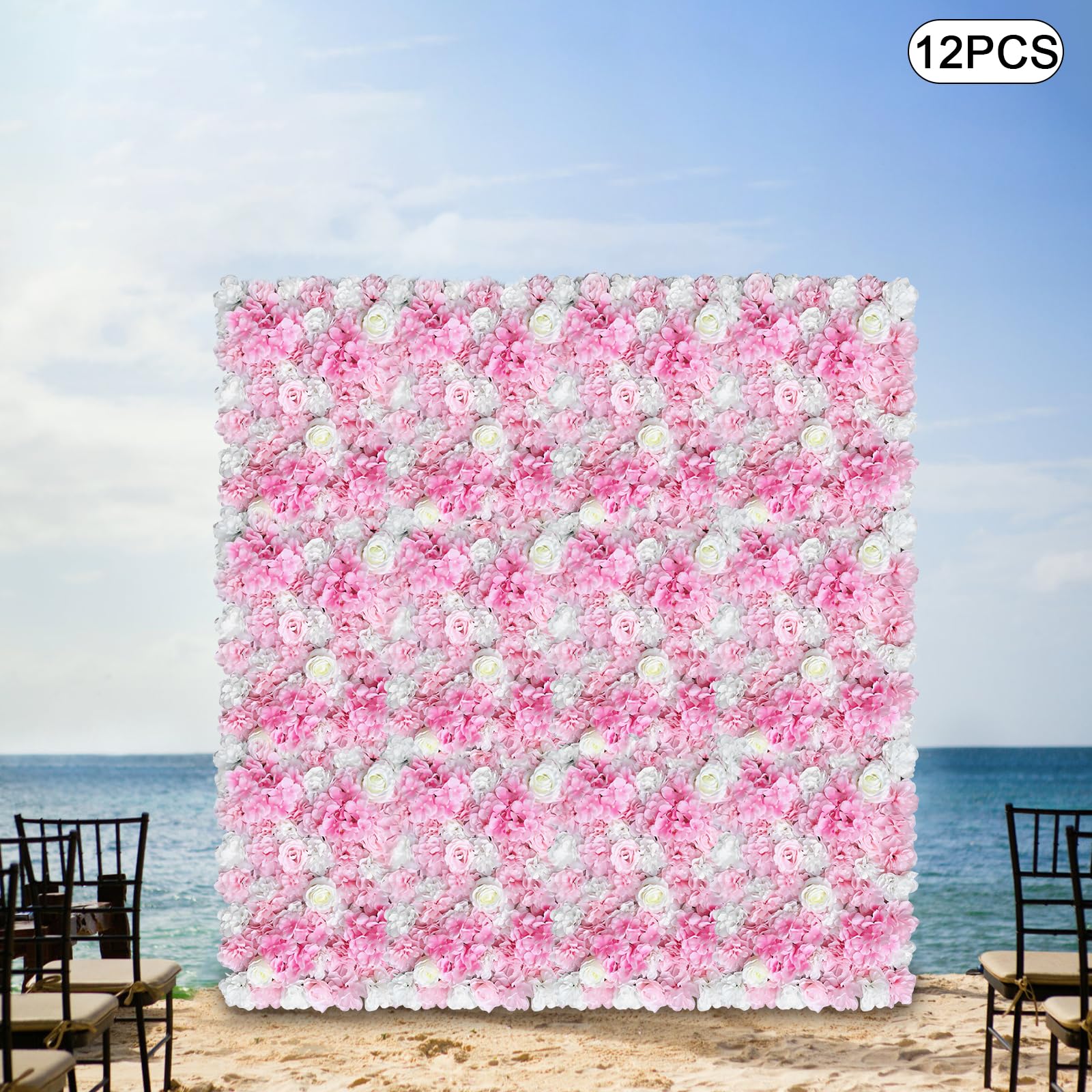 Blumenwandpaneel, 12 Stück Künstliche Rosenwand mit künstlichen Blumen, Blumenhintergrund Kunstblumen für Party Hochzeit Brautdusche