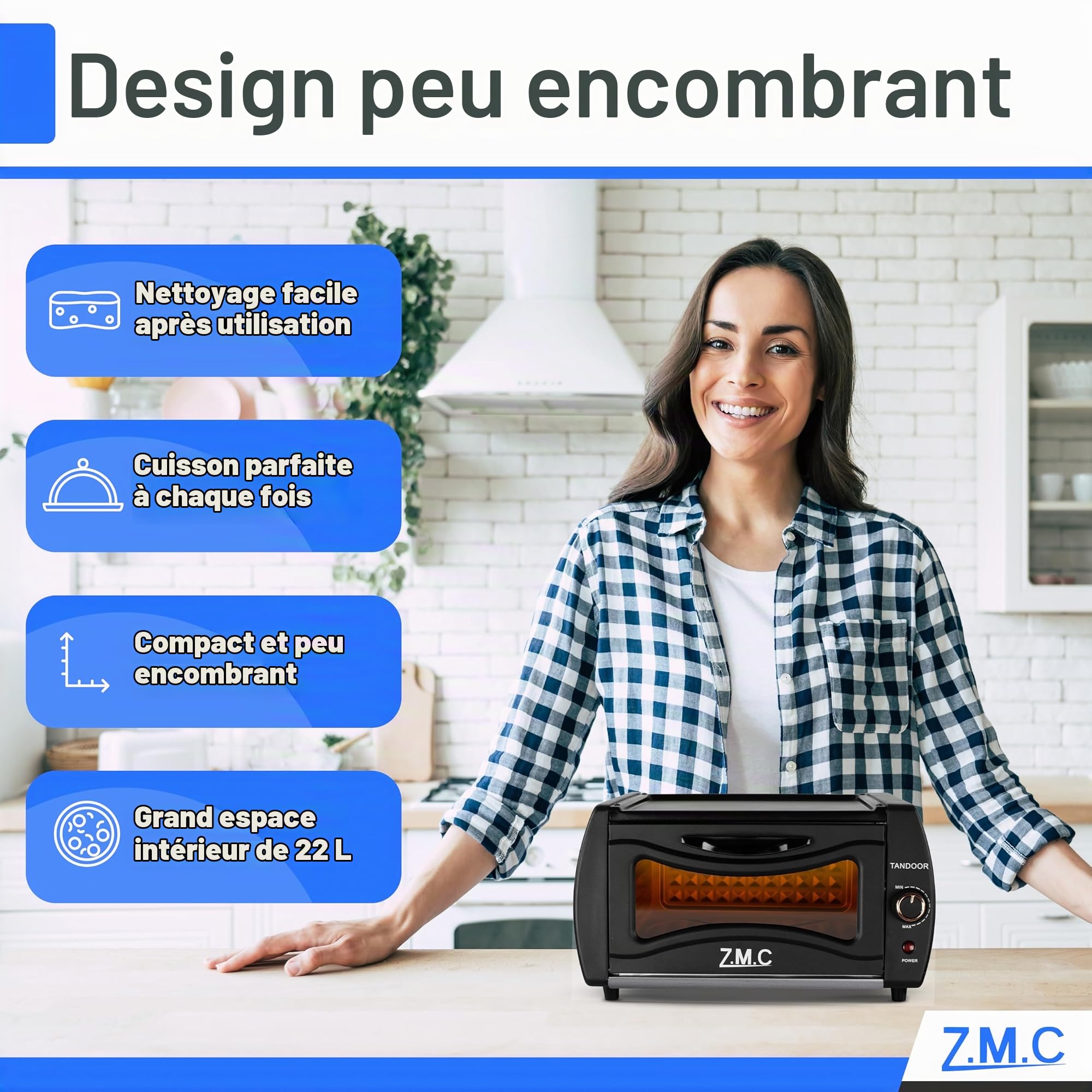 ZMC Mini Tandoor 2100W 22L - Mini four pour Lahmacun, Pizza, Naan et Pain. Comprend plaque de cuisson et grille de cuisson Compact, puissant, chauffe rapide, idéal pour des plats authentiques.