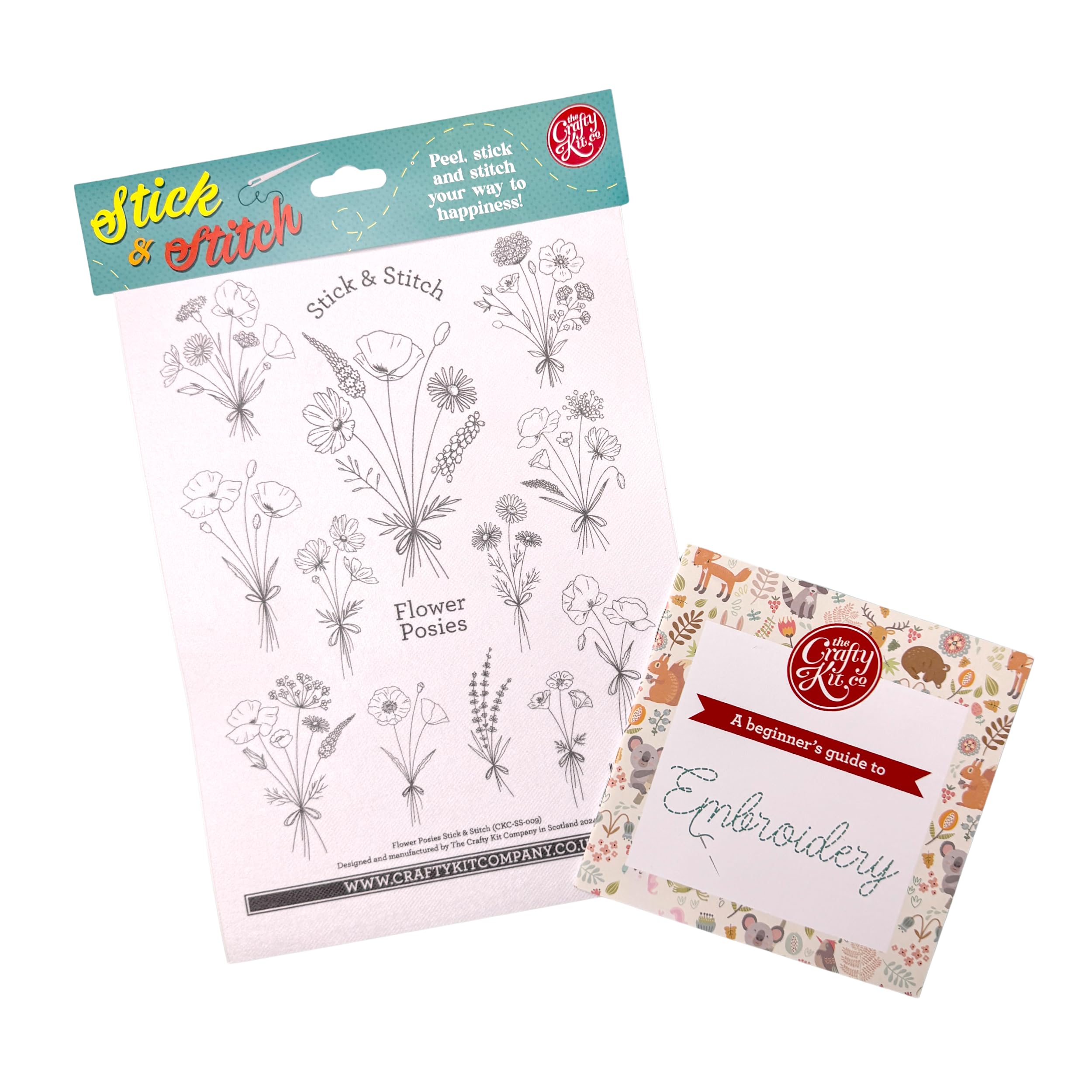 The Crafty Kit Pastels, Earth Tones Company Stick And Stitch Embroidery Patterns - A4 Water-Soluble Embroidery Transfers | Flower Posies Fabric Stickers - Easy Dissolvable Embroidery Stabiliser For Hand Sewing & Crafts