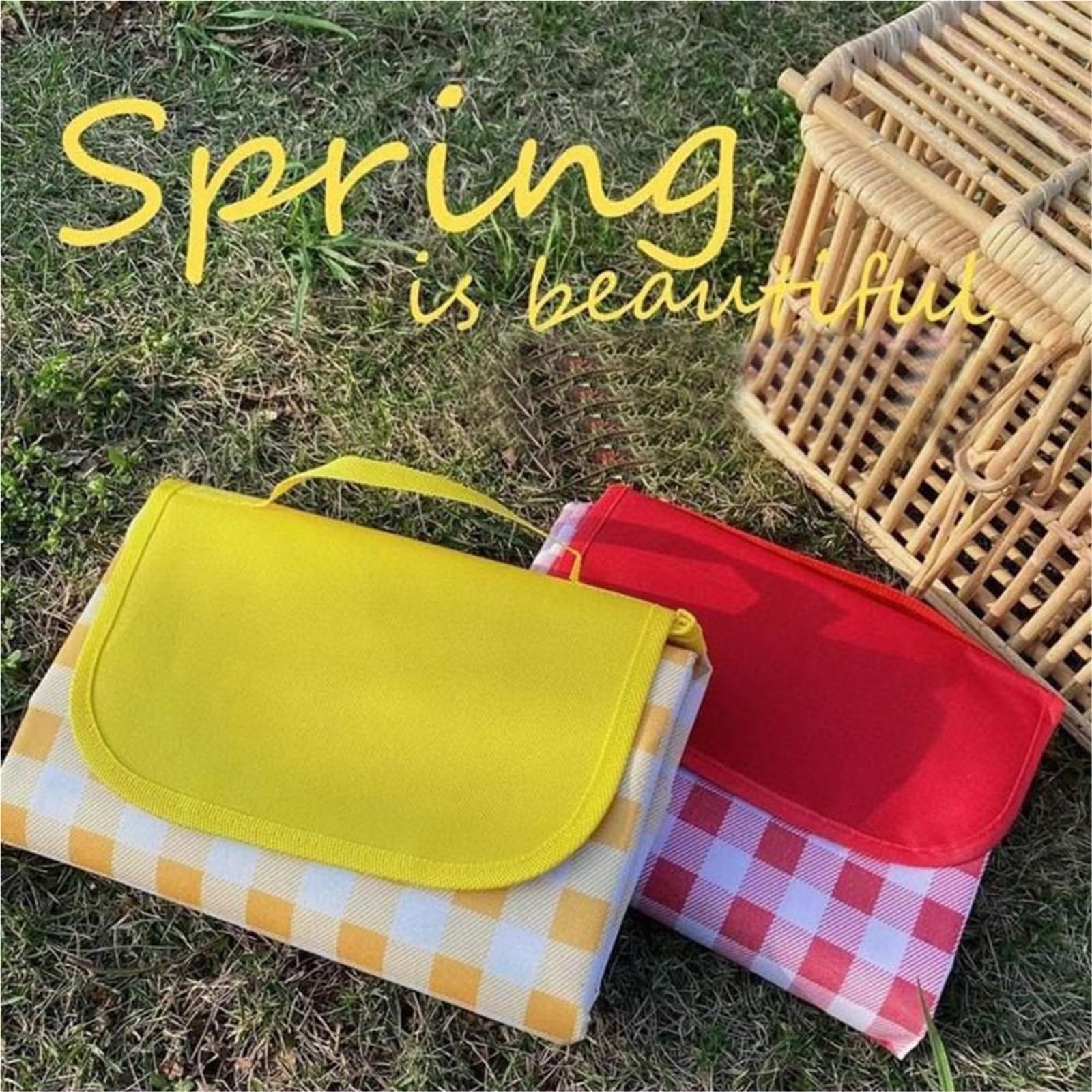 1 pezzo di tessuto pieghevole stuoia da picnic portatile impermeabile spiaggia coperta campeggio spessa per Campeggio(Red,200x300cm)